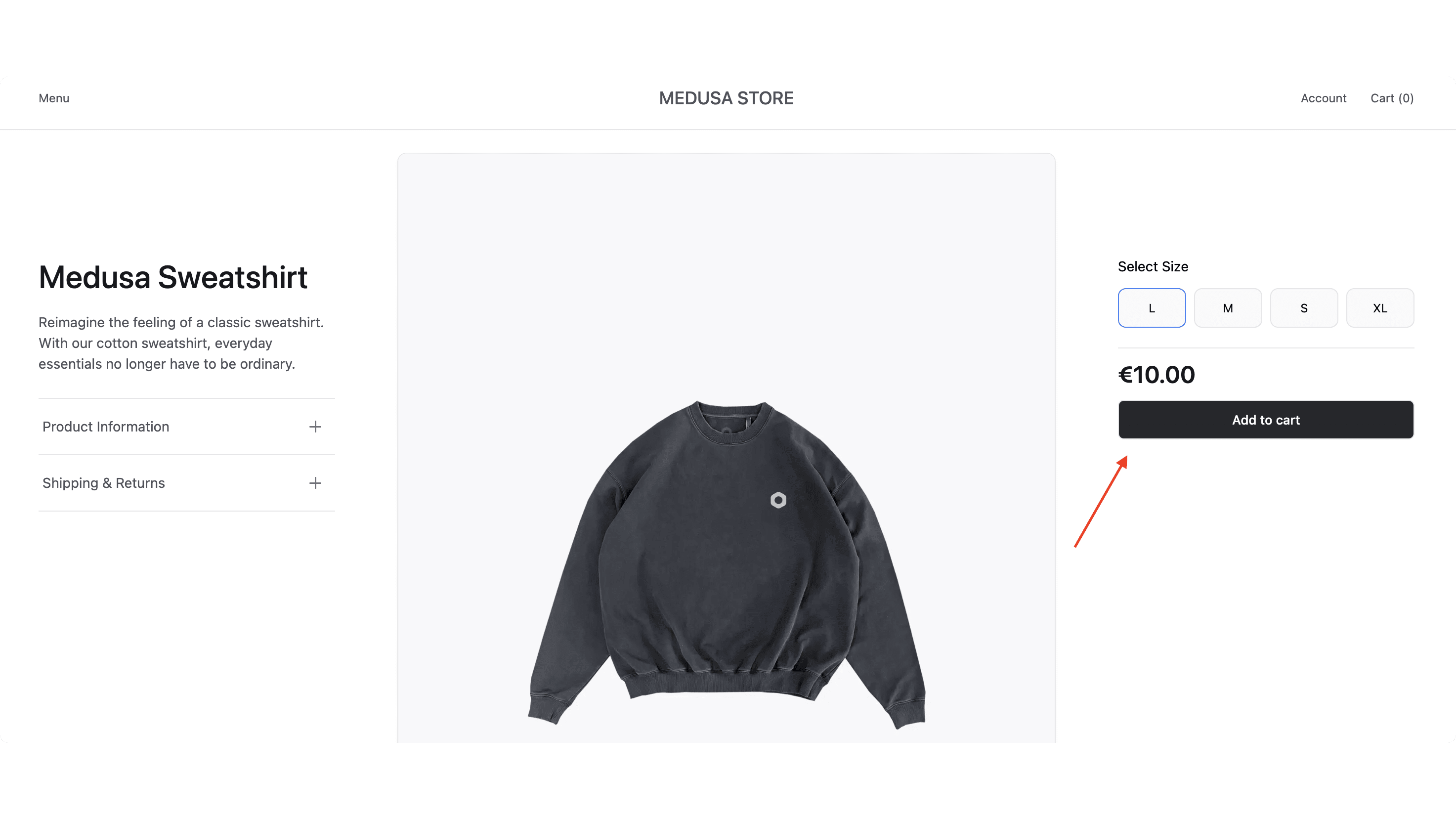 On a product's page, choose and option then click "add to cart"