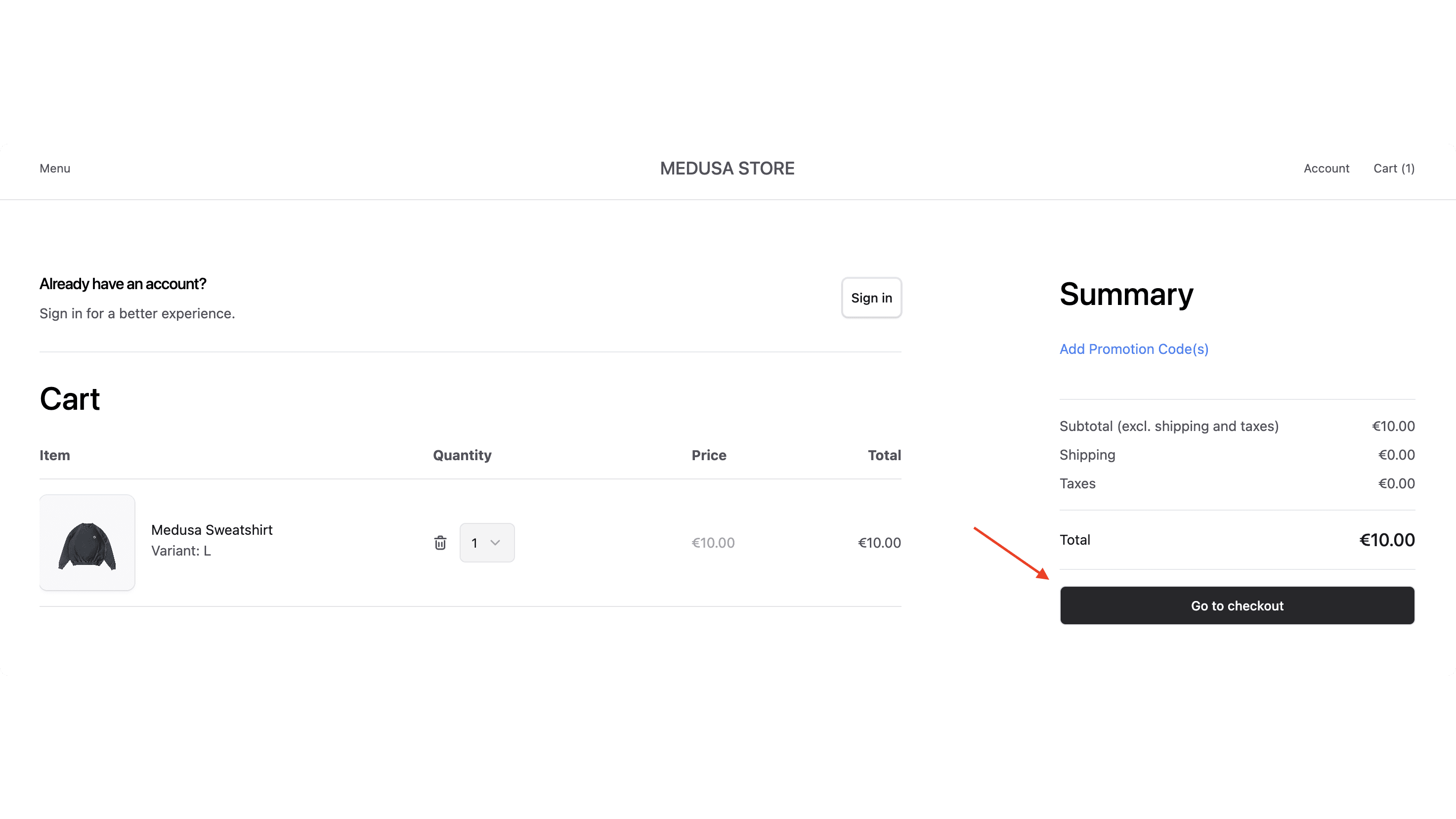 The "Go to checkout" button is at the bottom right of the page.