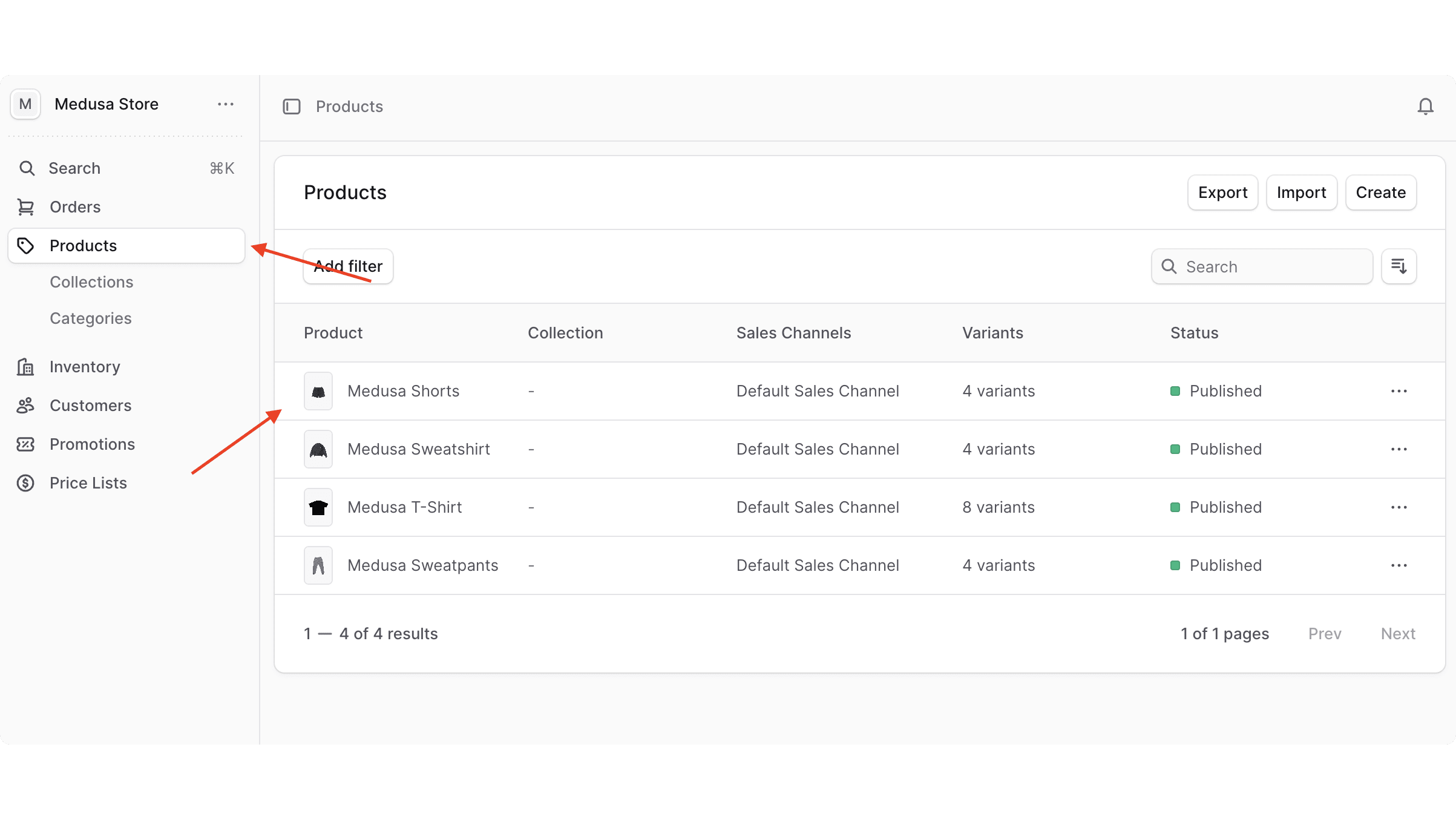 Click on the "Products" in the sidebar on the right, then choose a product from the table shown in the middle