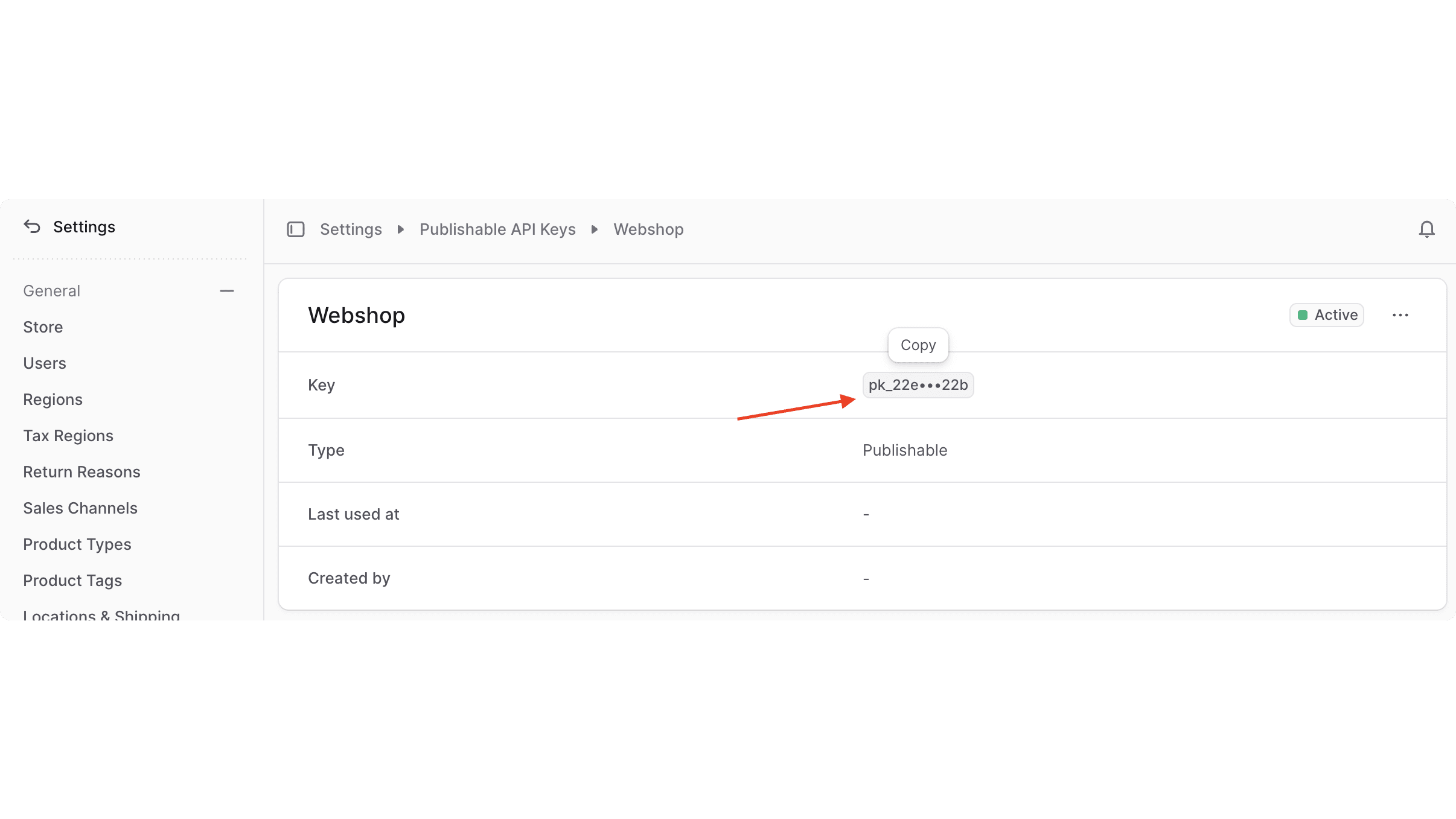Click on the publishable API key to copy it