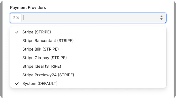 Choose "Stripe (STRIPE)" in the payment provider dropdown