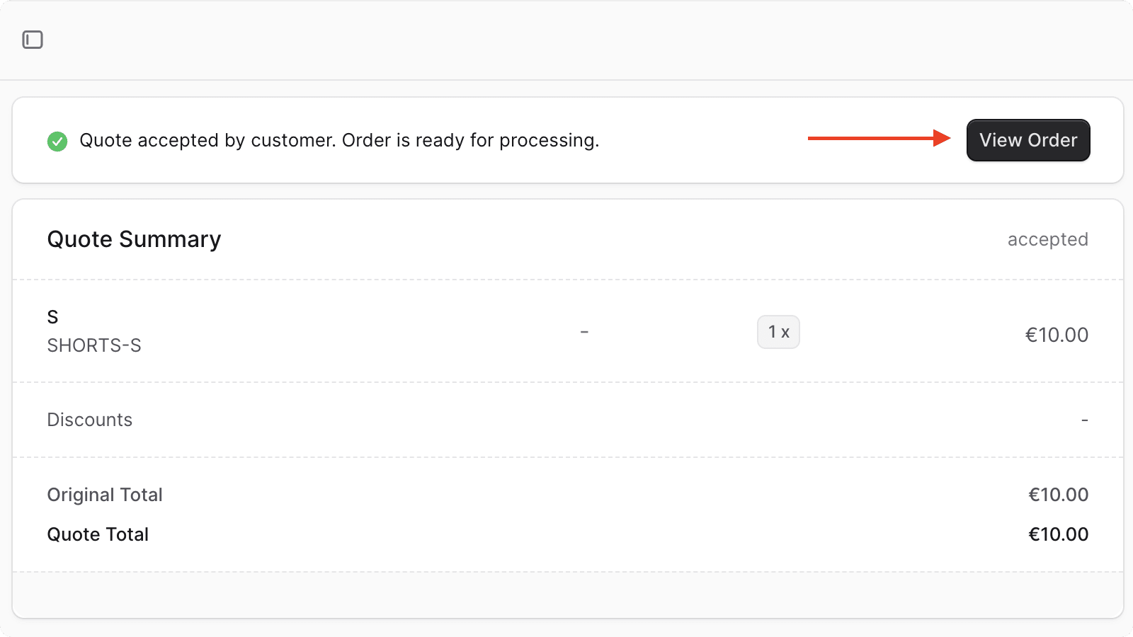 View order button on quote's details page in Medusa Admin