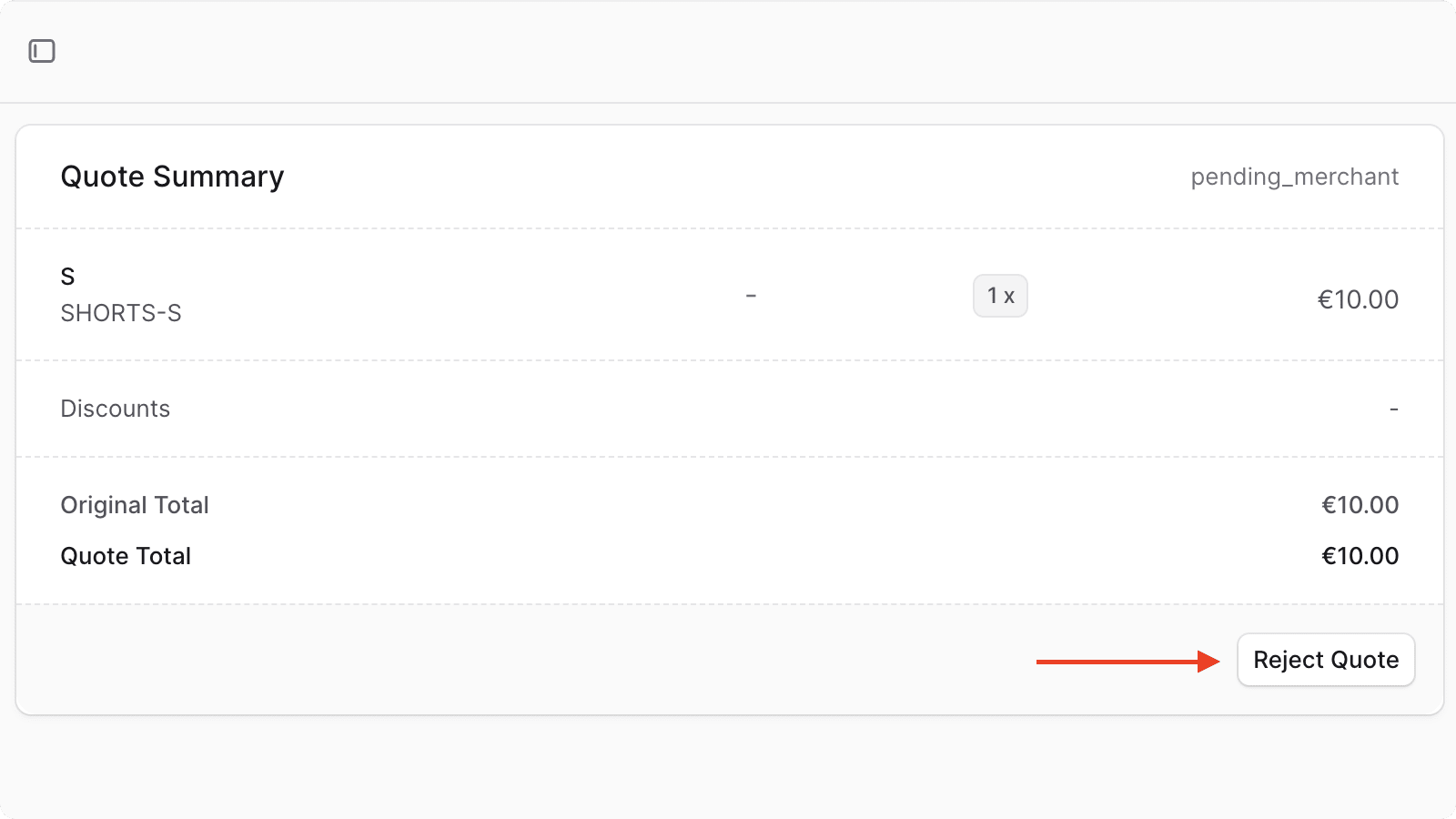 Quote details page with reject quote button in Medusa Admin
