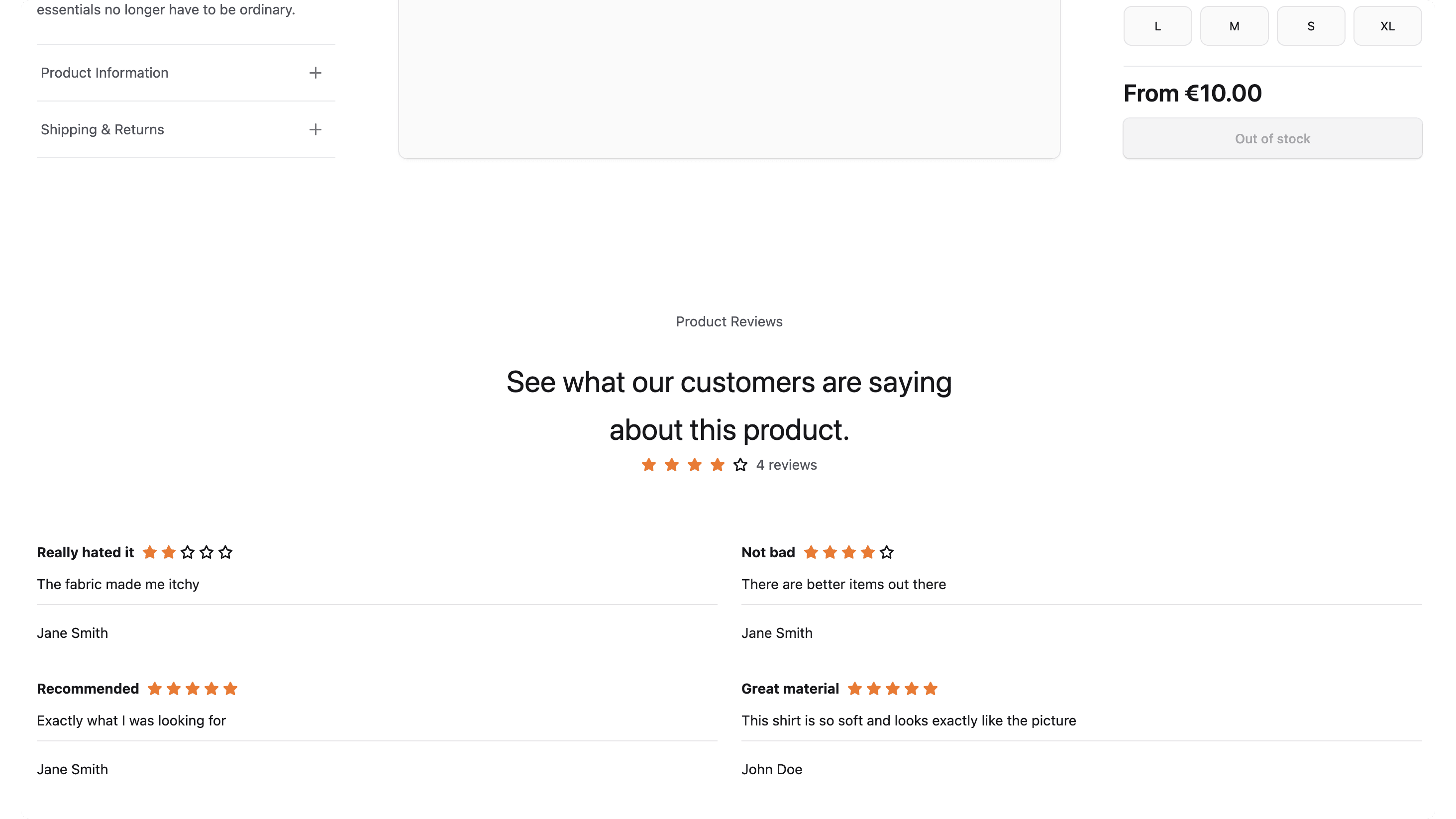 Product page showing the average rating and reviews of the product