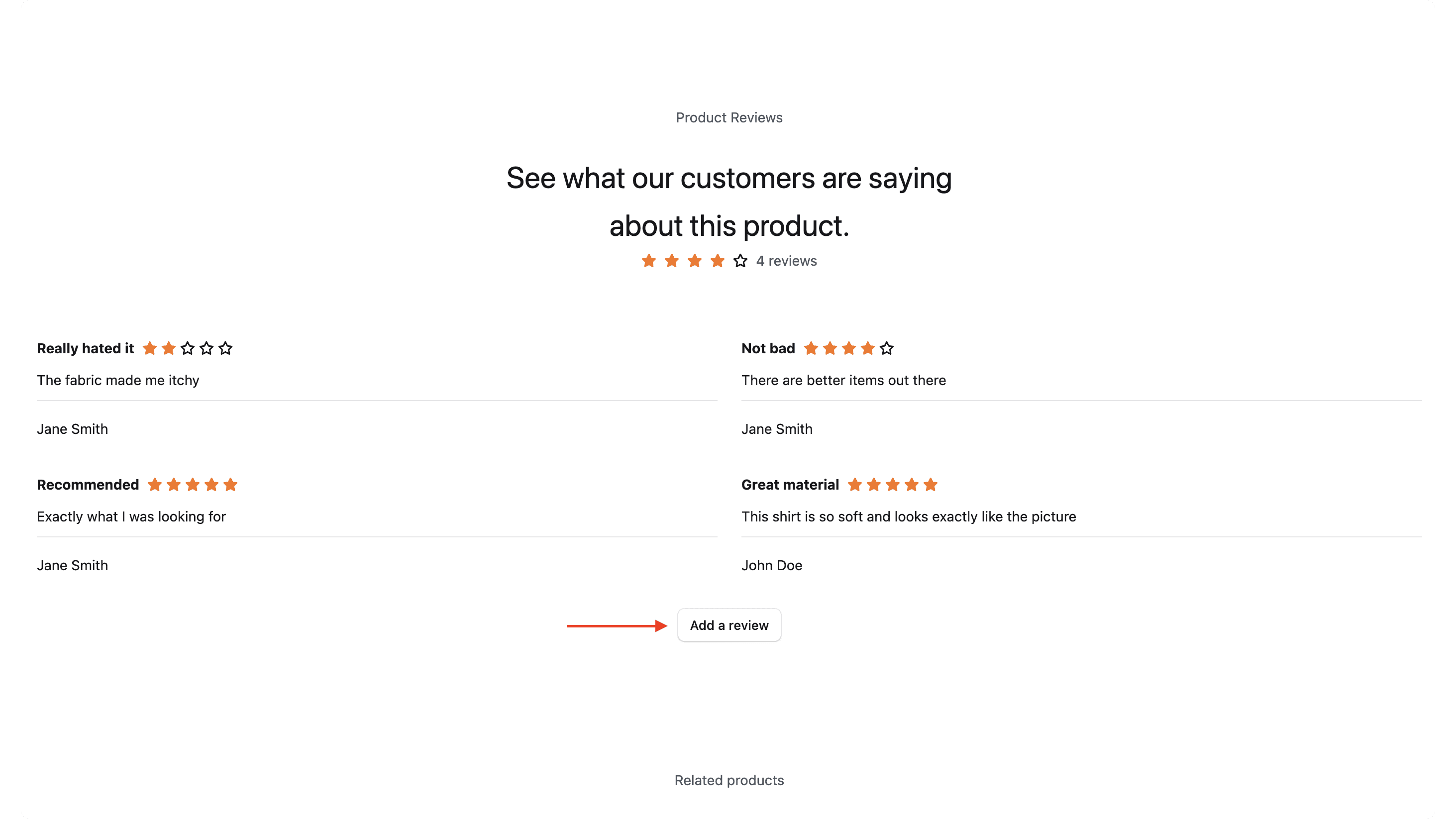 Product page showing the Add a review button