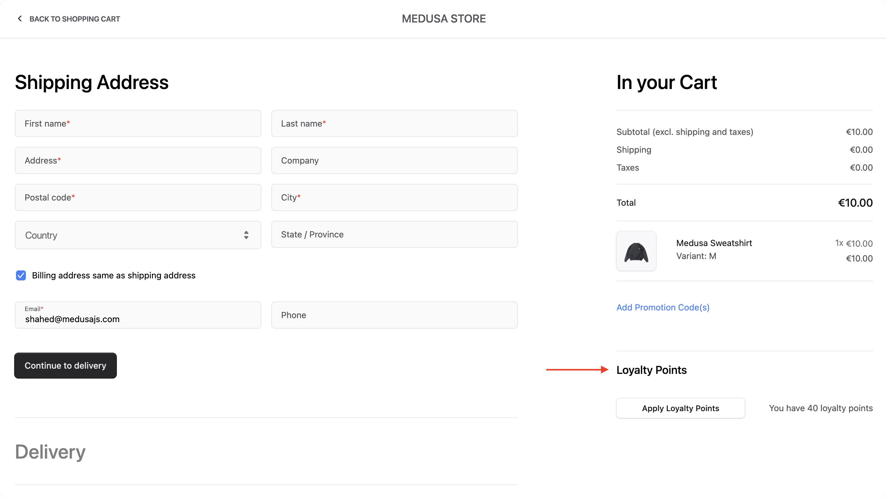 Loyalty Points Section at the end of the summary section at the right