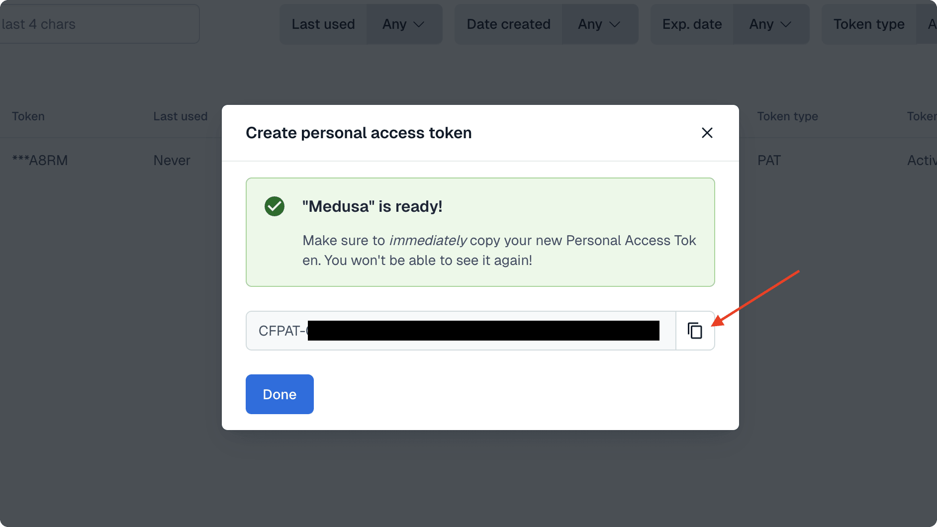 Click on the copy button to copy the key