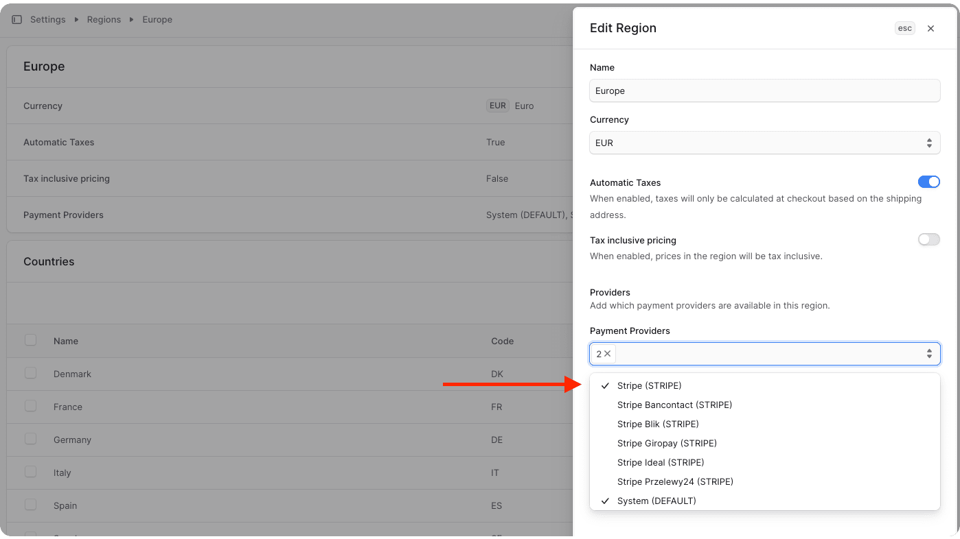 Stripe in the dropdown