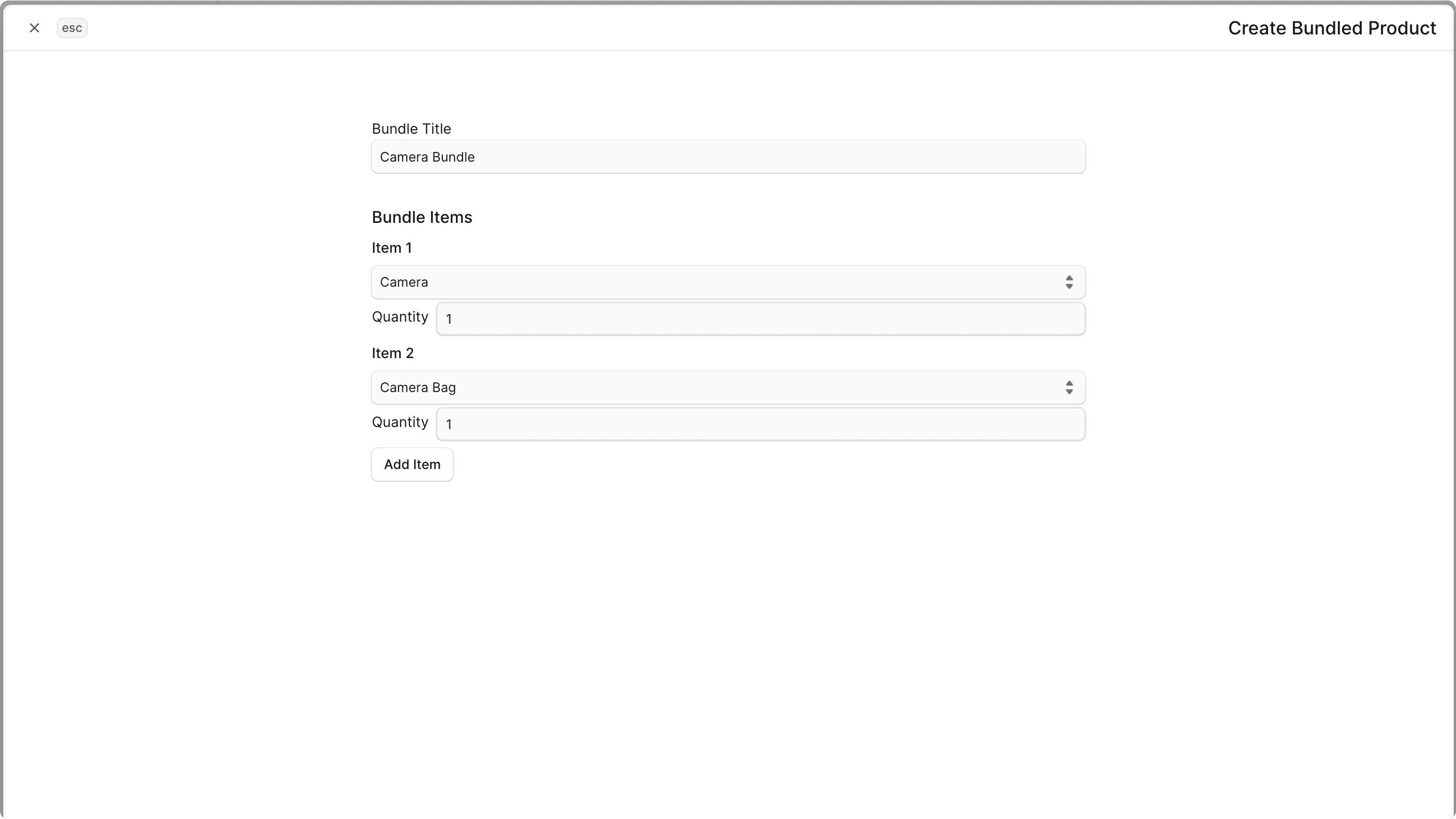 Create bundled product form