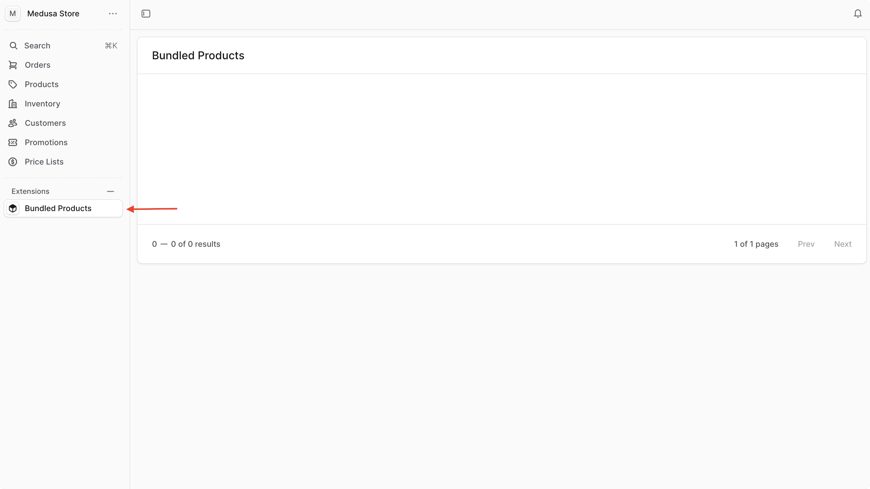 Bundled Product page with empty table