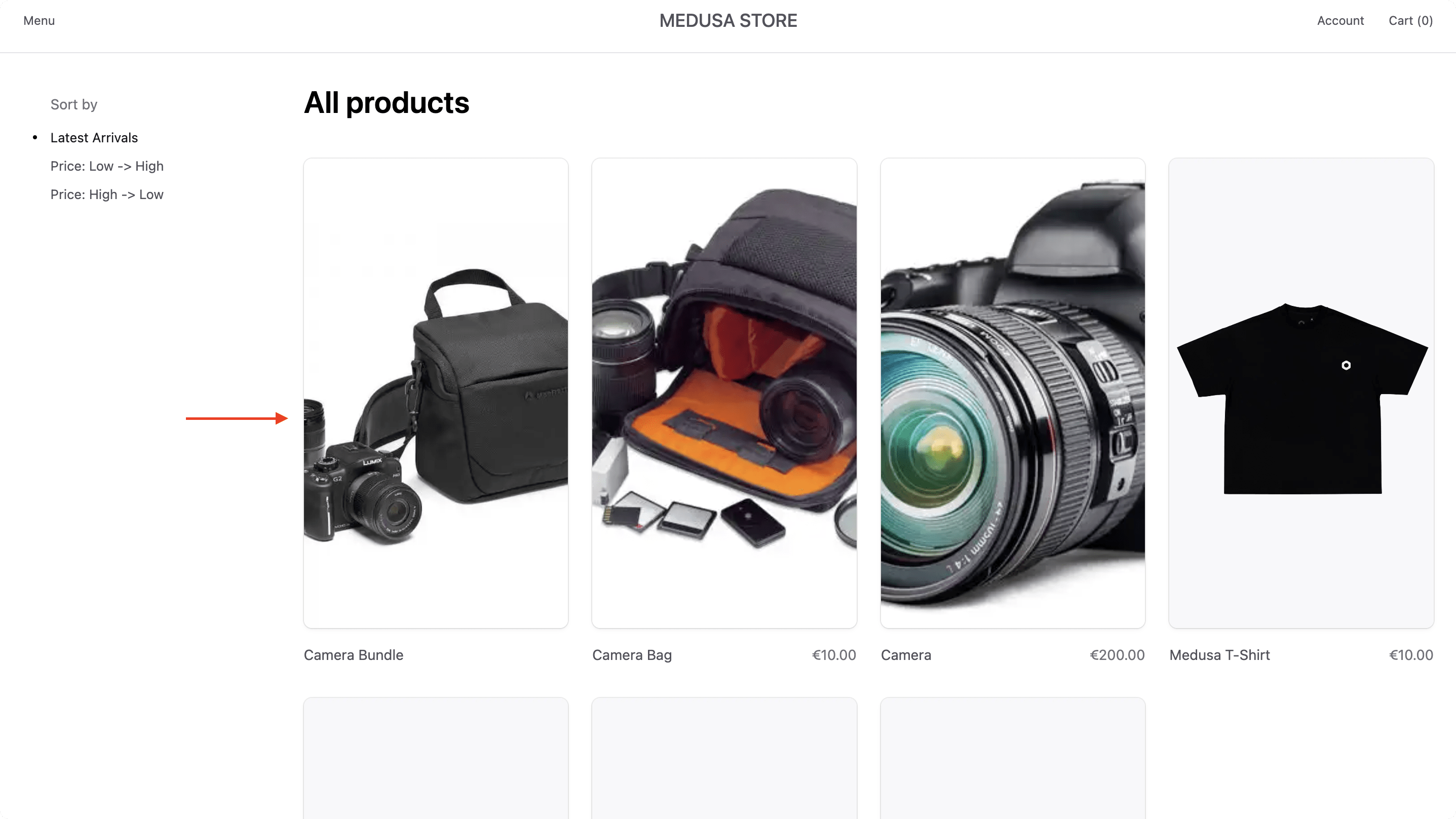 Product catalogue page with the bundled product showing
