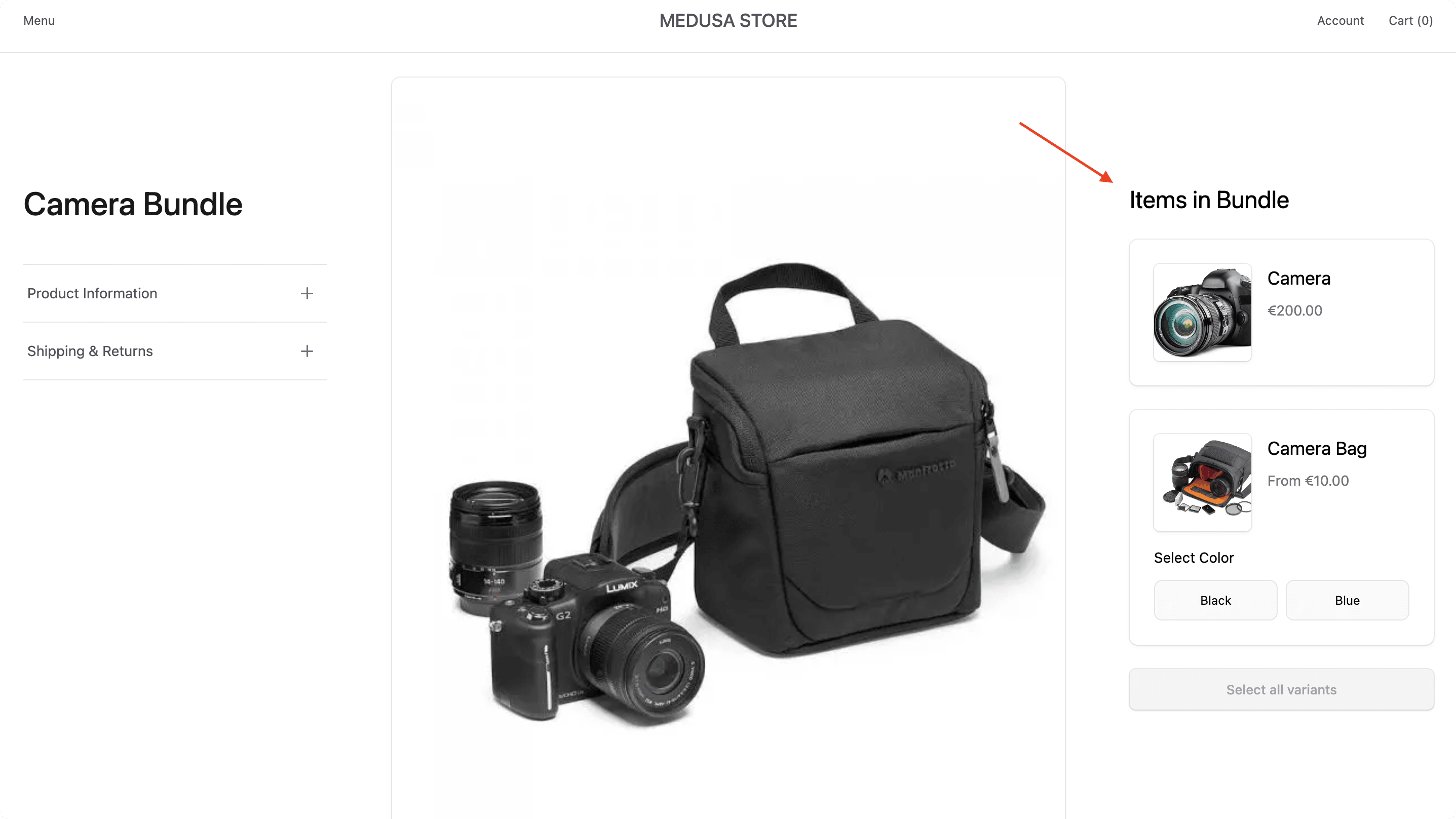 Bundled products detail page showing the items