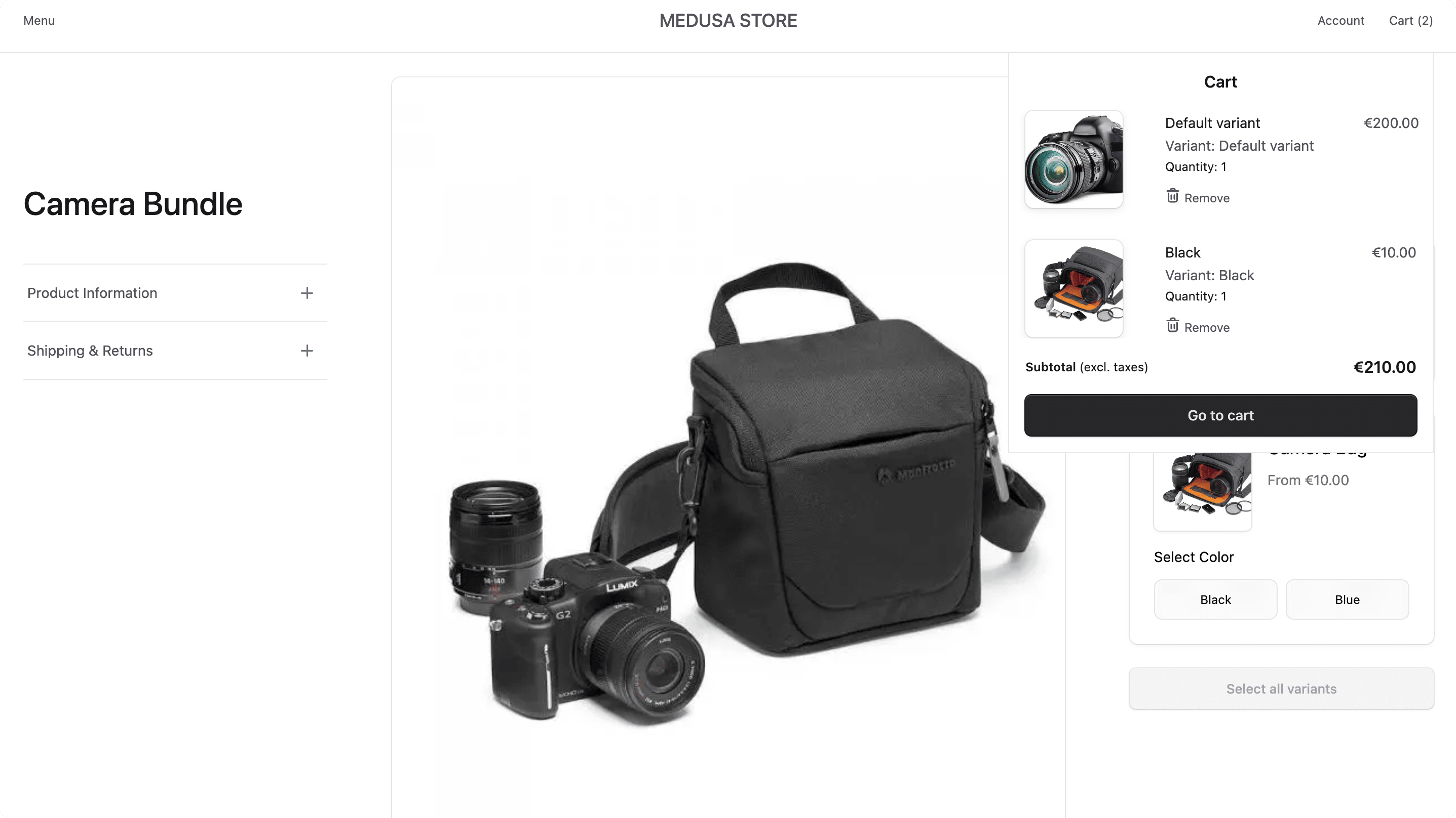 Cart with the bundled items in it