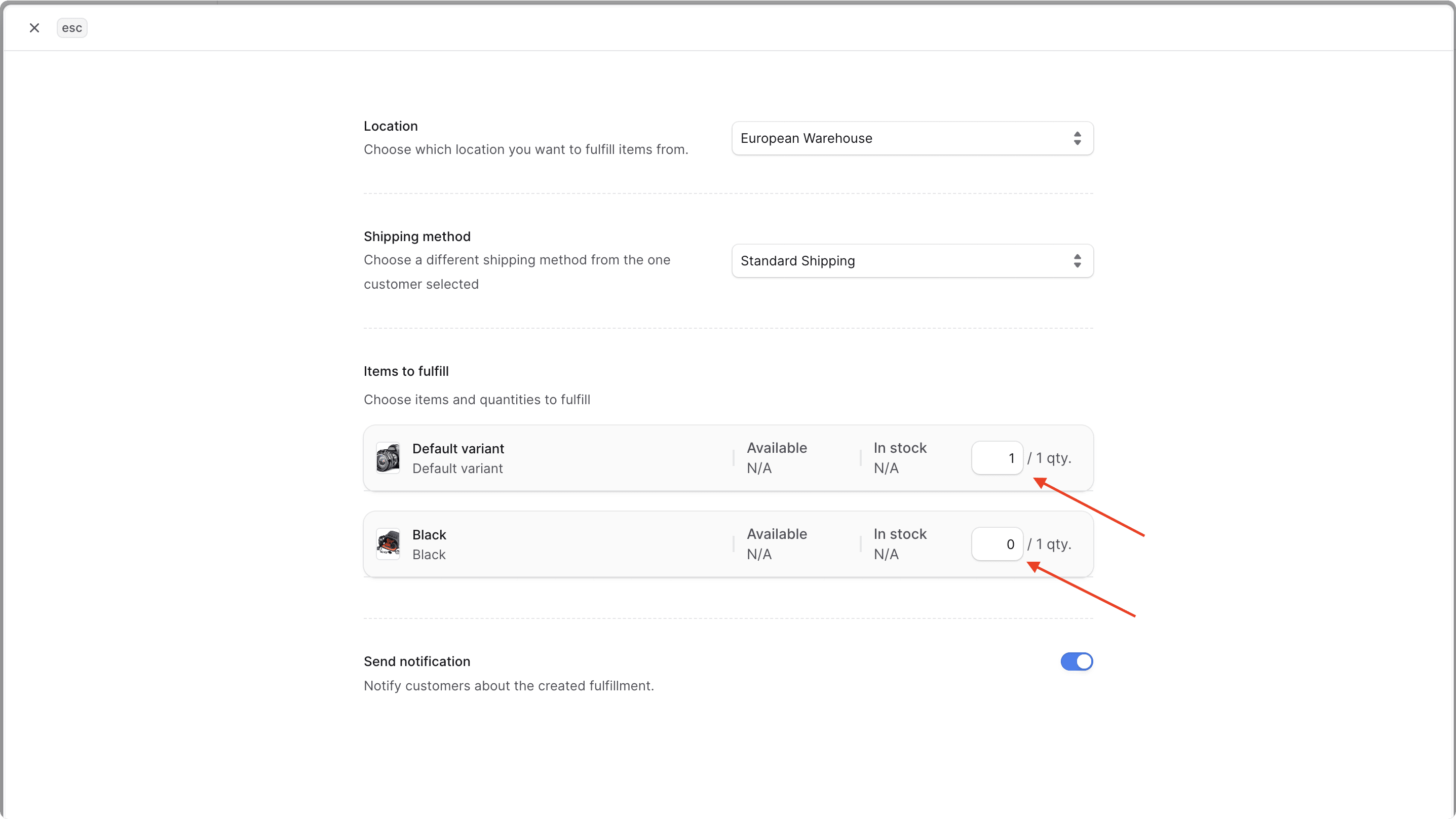 Example of fulfilling one item in the bundle