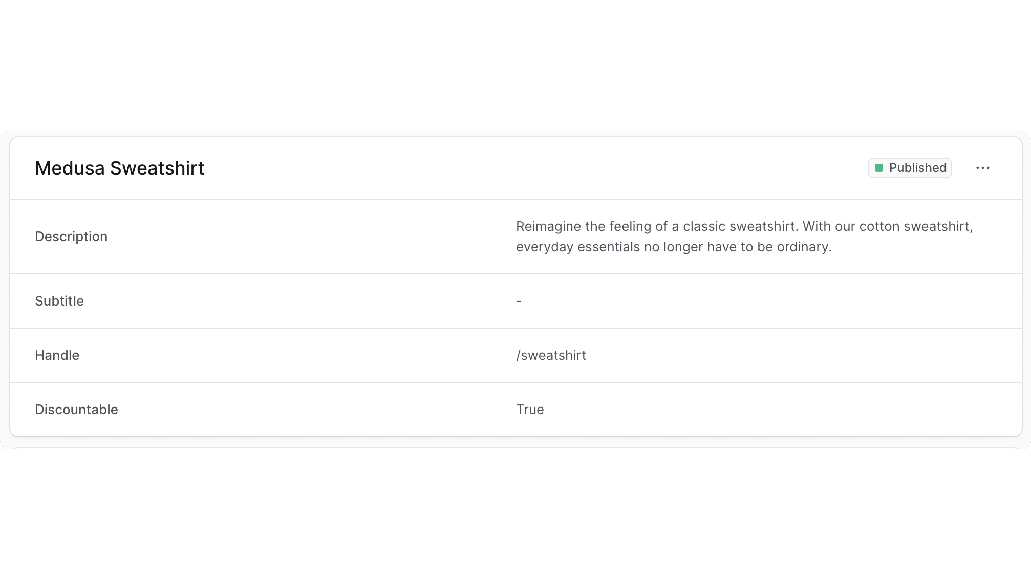 Example of a section row in the Medusa Admin
