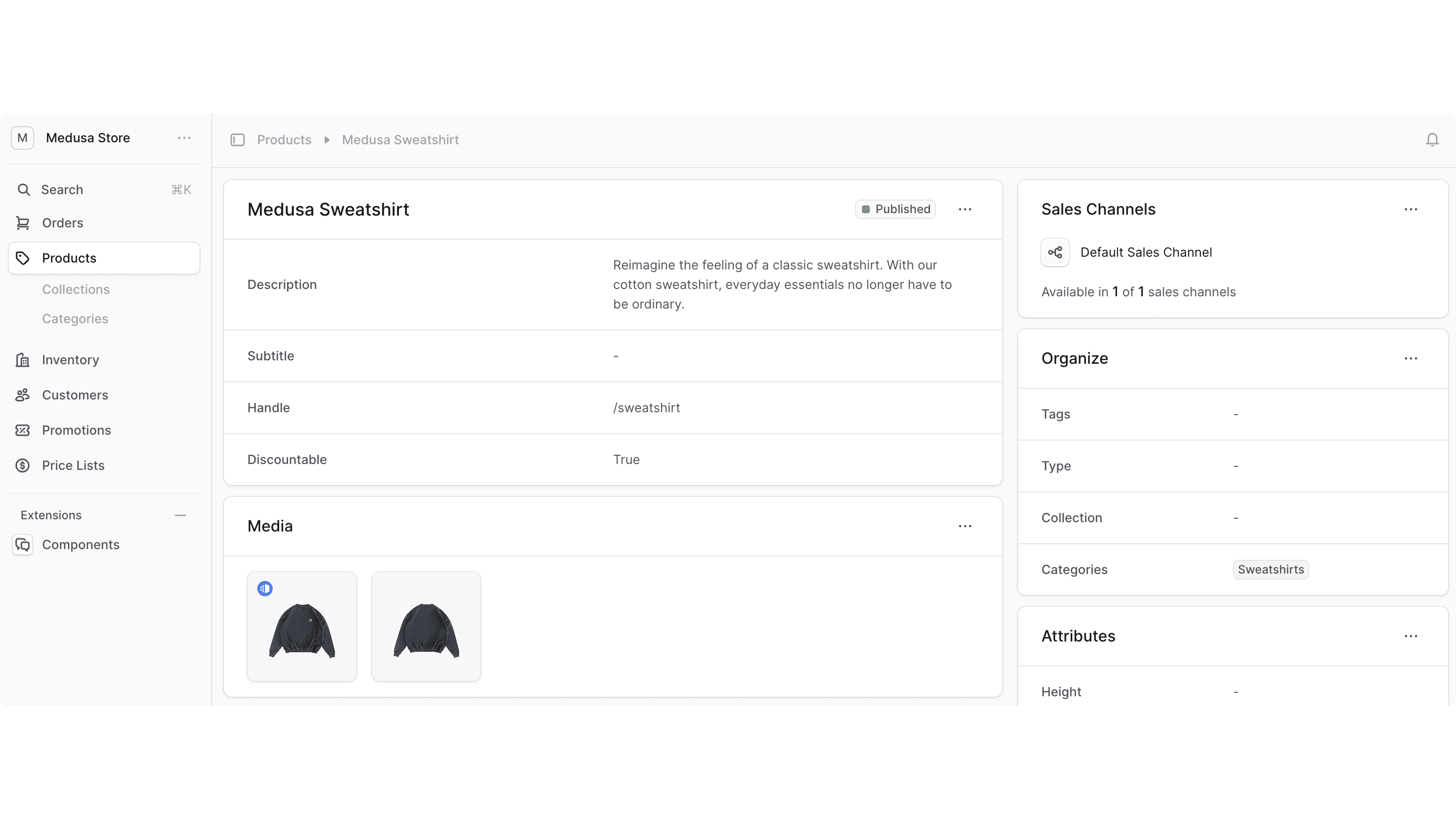 An example of an admin page with two columns