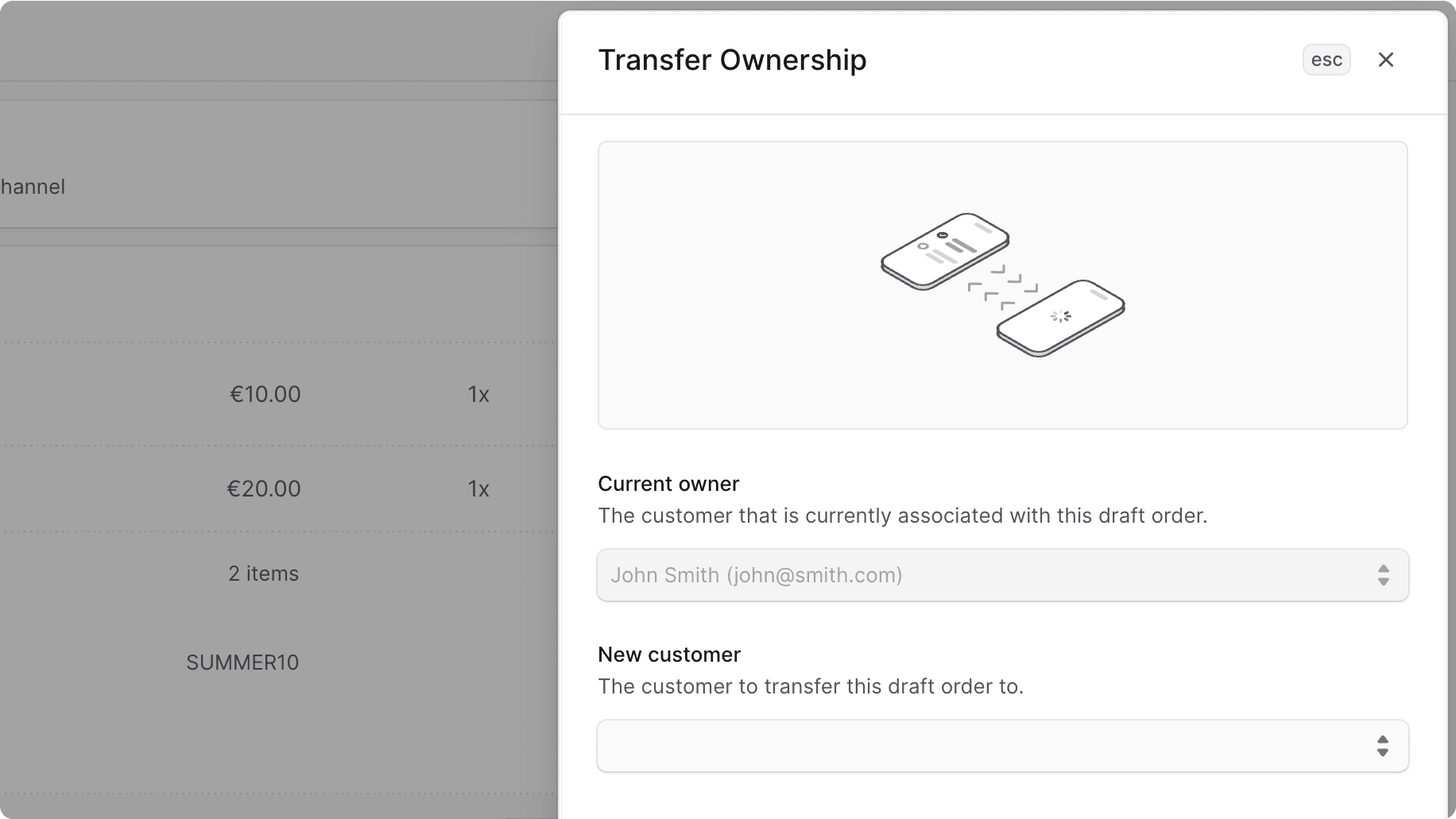 Transfer ownership form for draft order