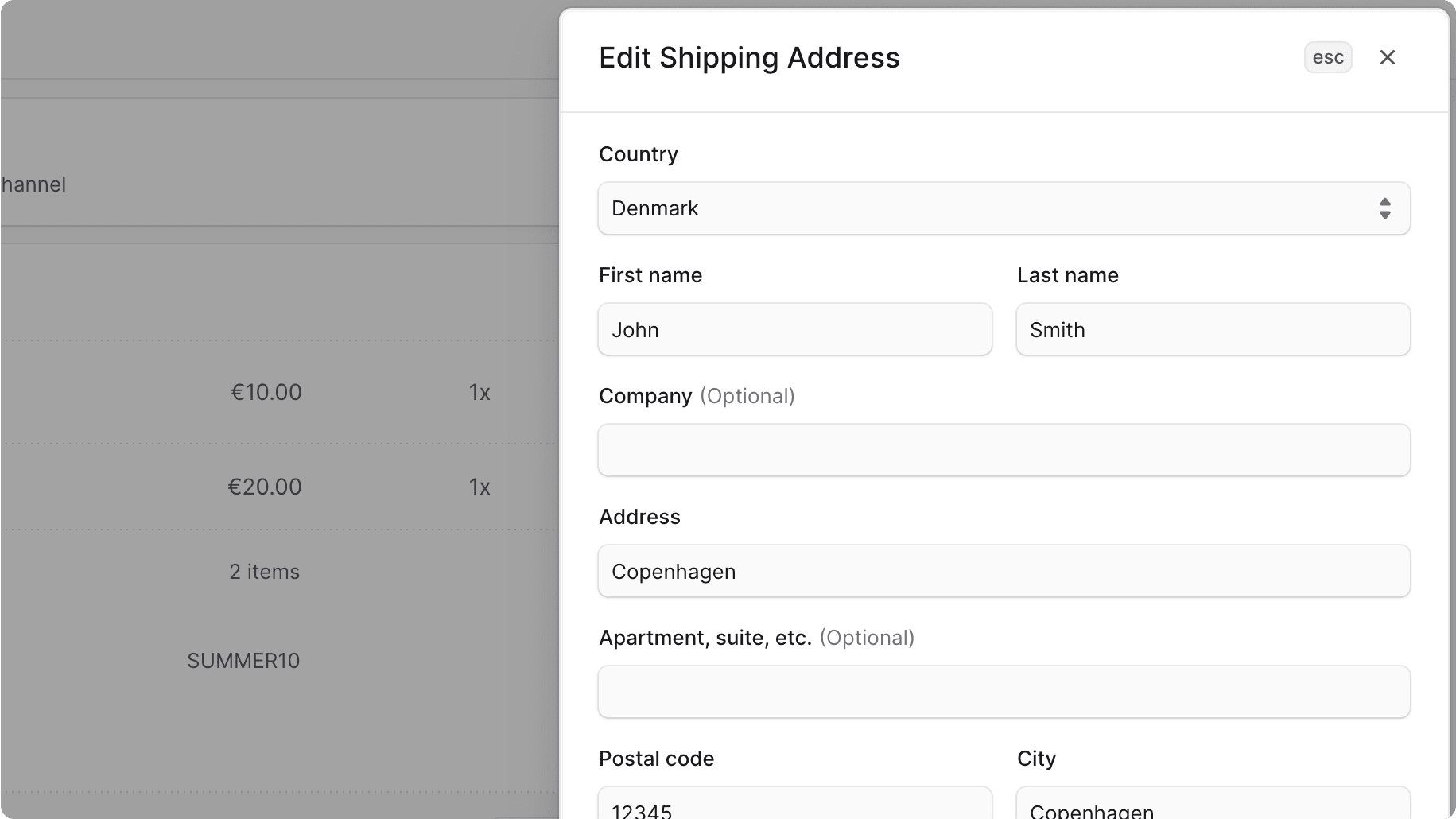 Edit shipping address in draft order form