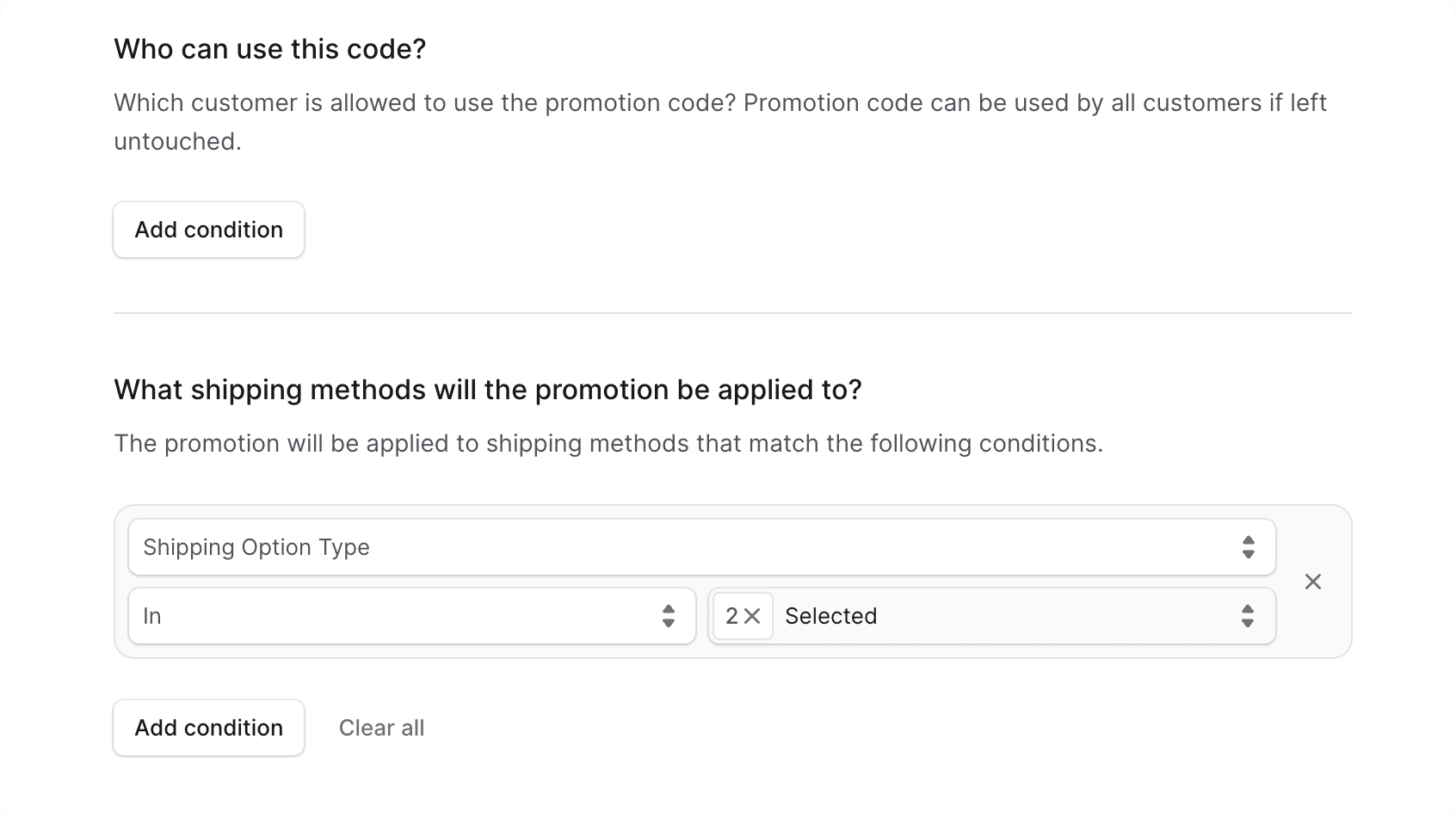 What shipping methods will the promotion be applied to section