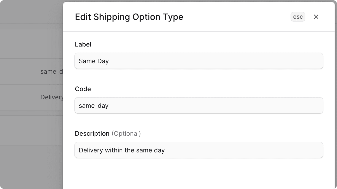 Edit shipping option type form