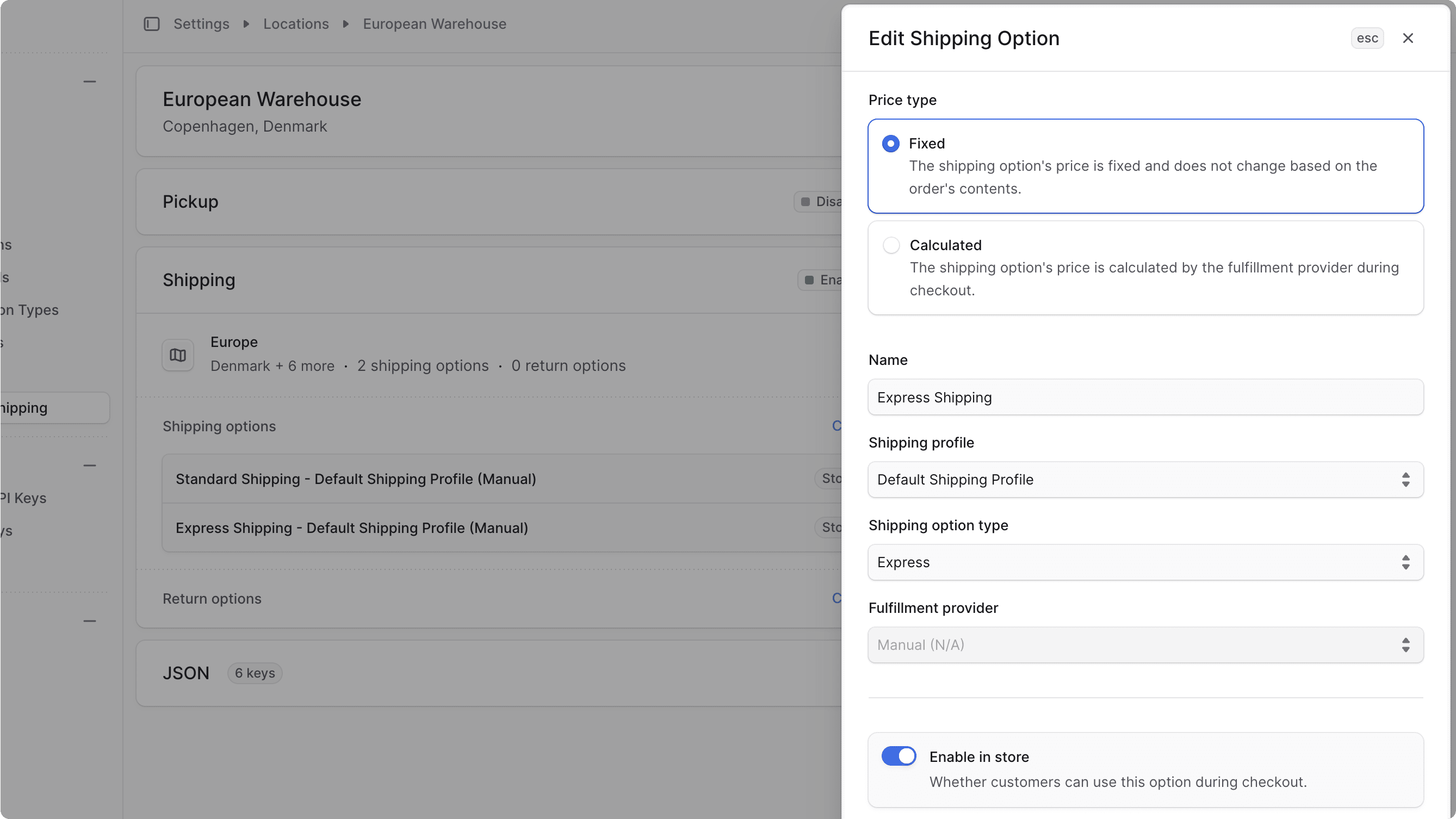 Edit shipping option details form