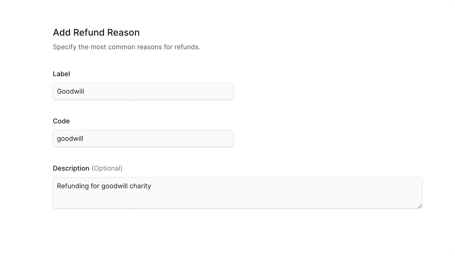 Create refund reason form