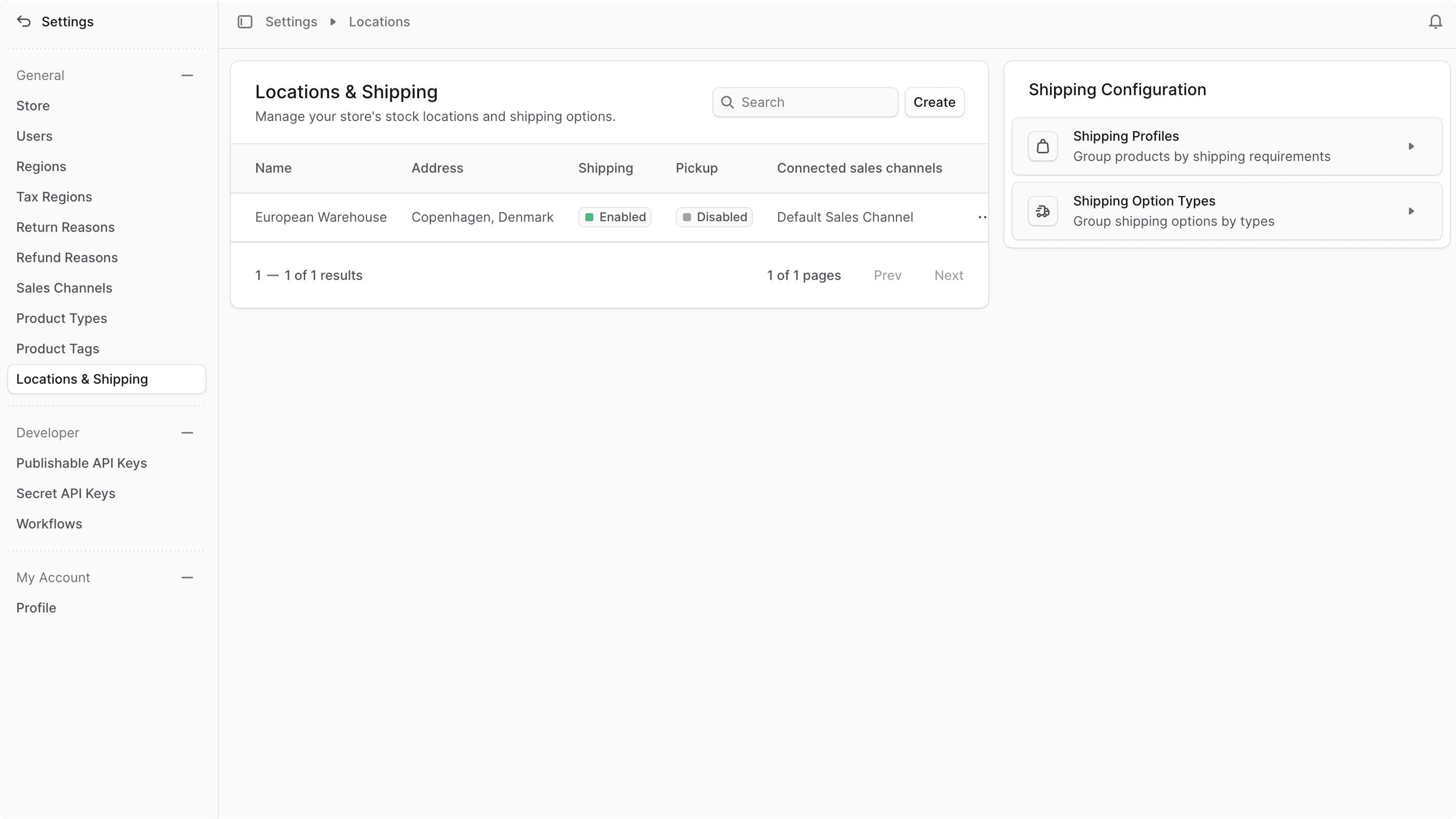 Location & shipping settings