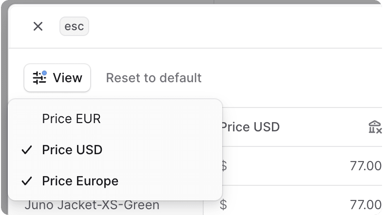 Change viewed columns