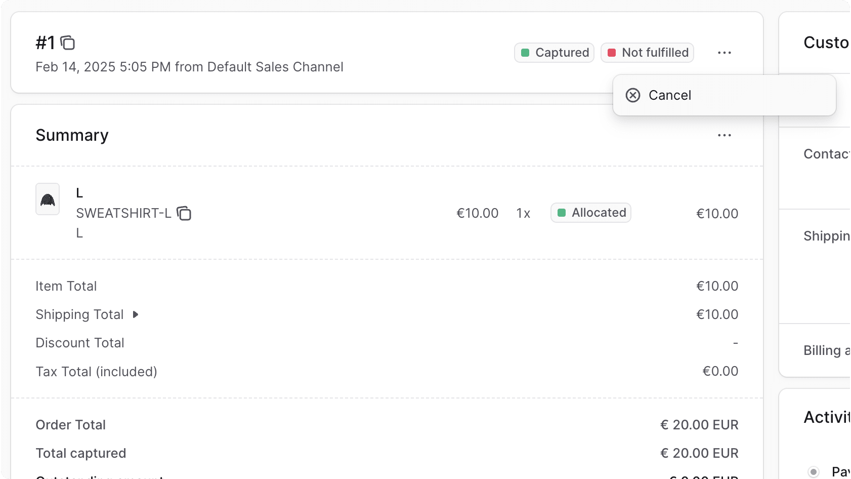 Cancel Order Dropdown