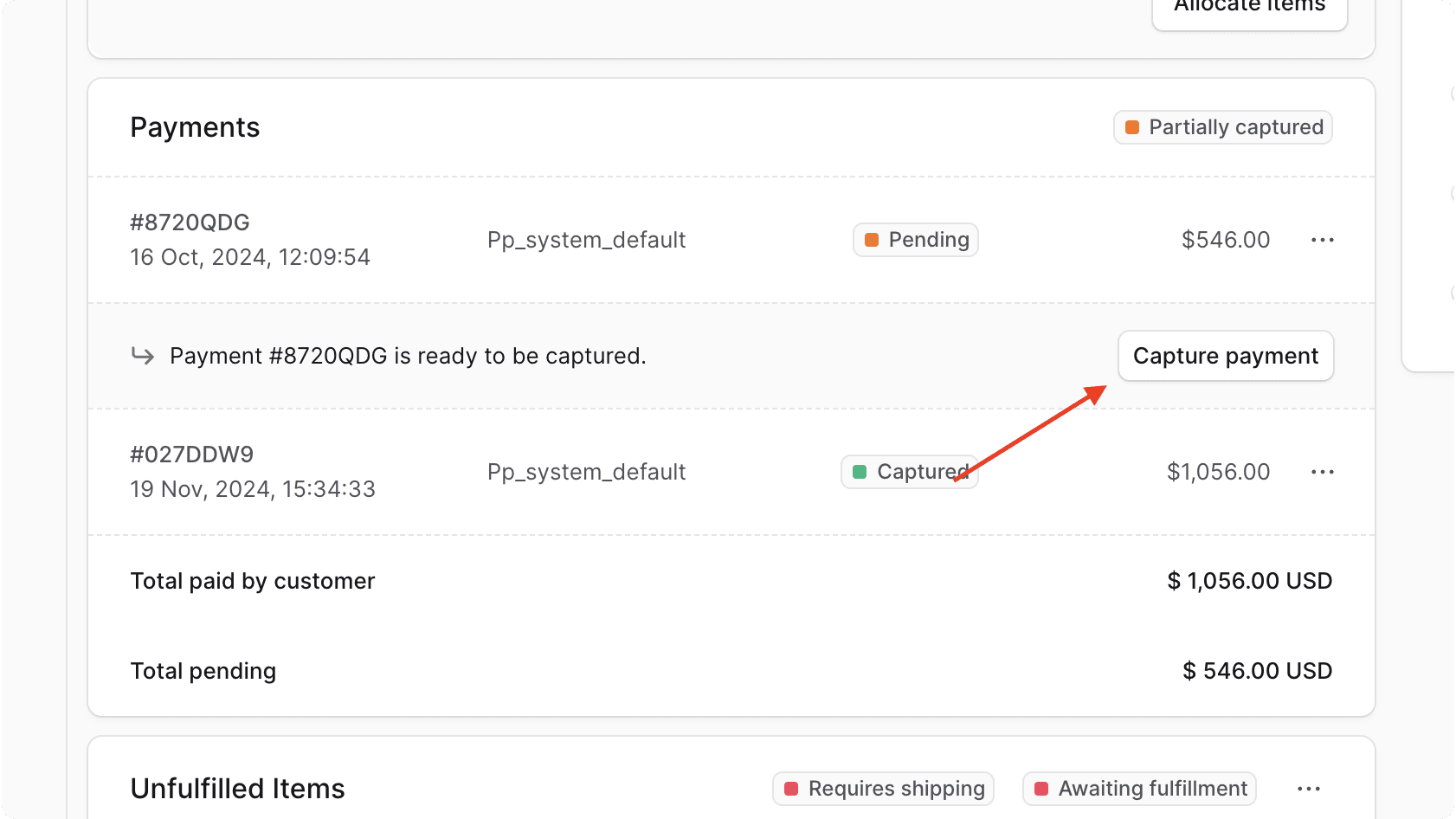Capture Payment Button
