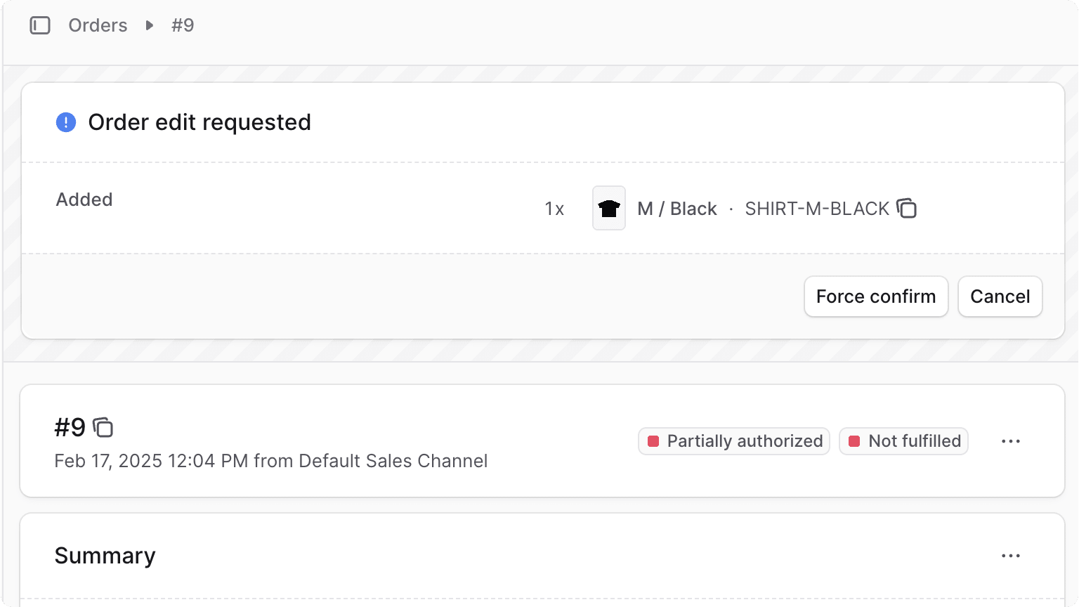 Order edit requested section