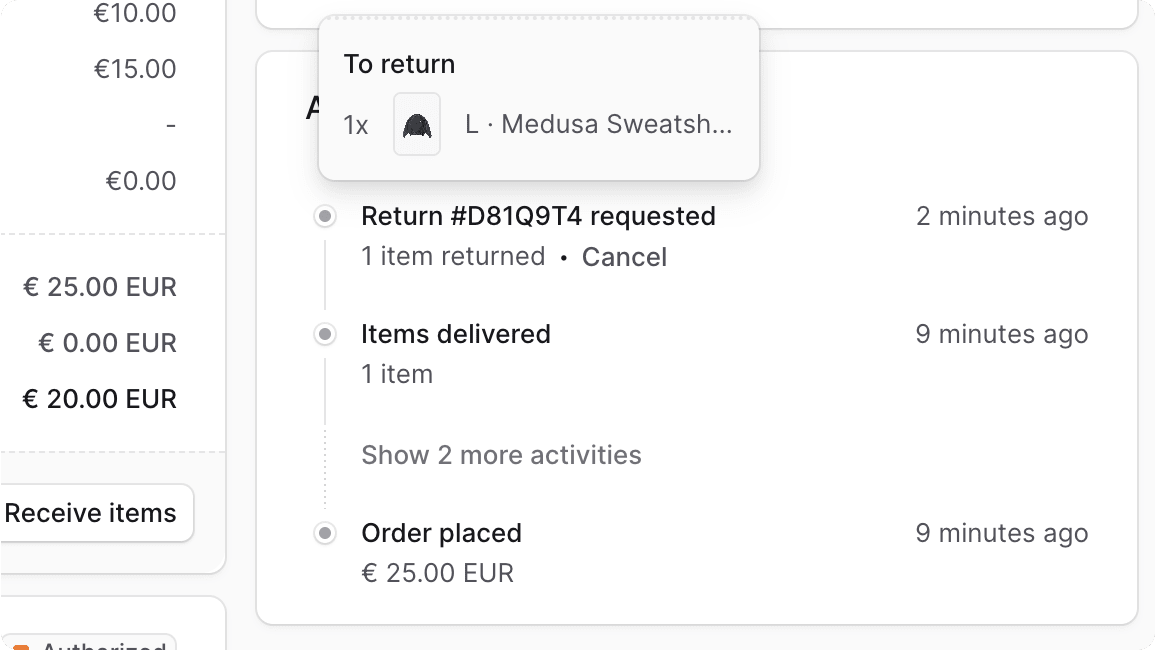 Return requested in Activity section