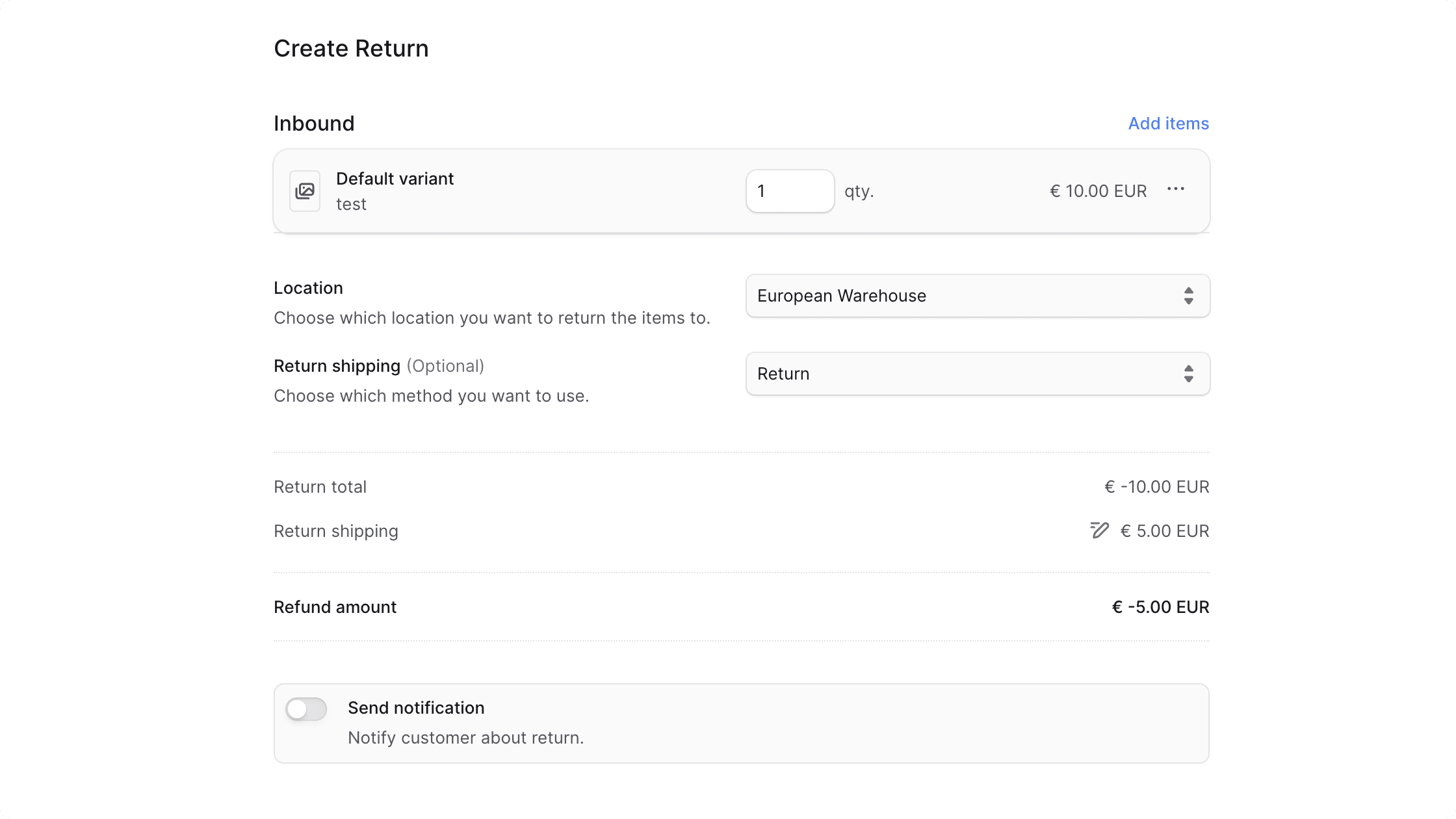 Create Return Form