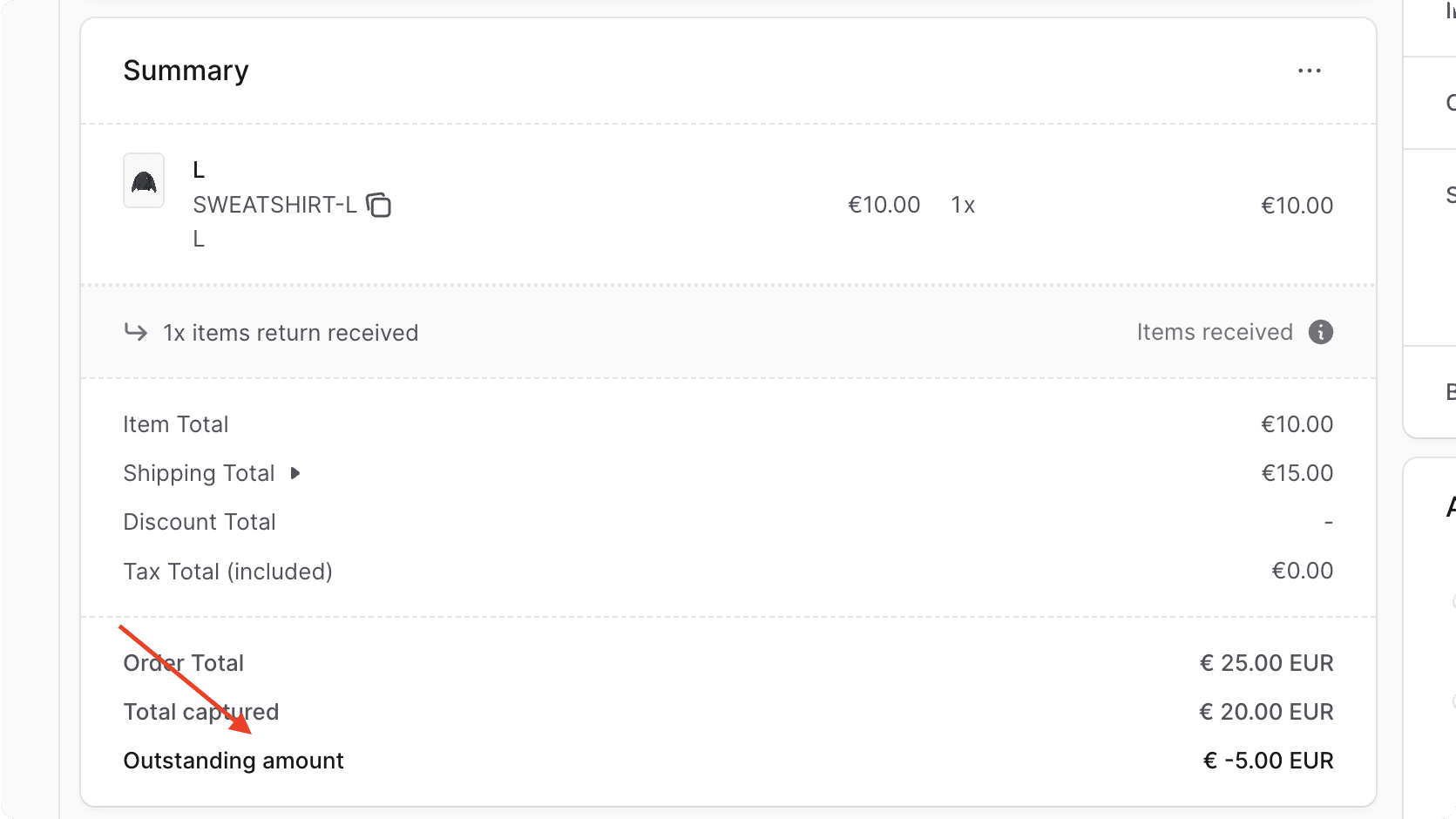 Outstanding amount in summary