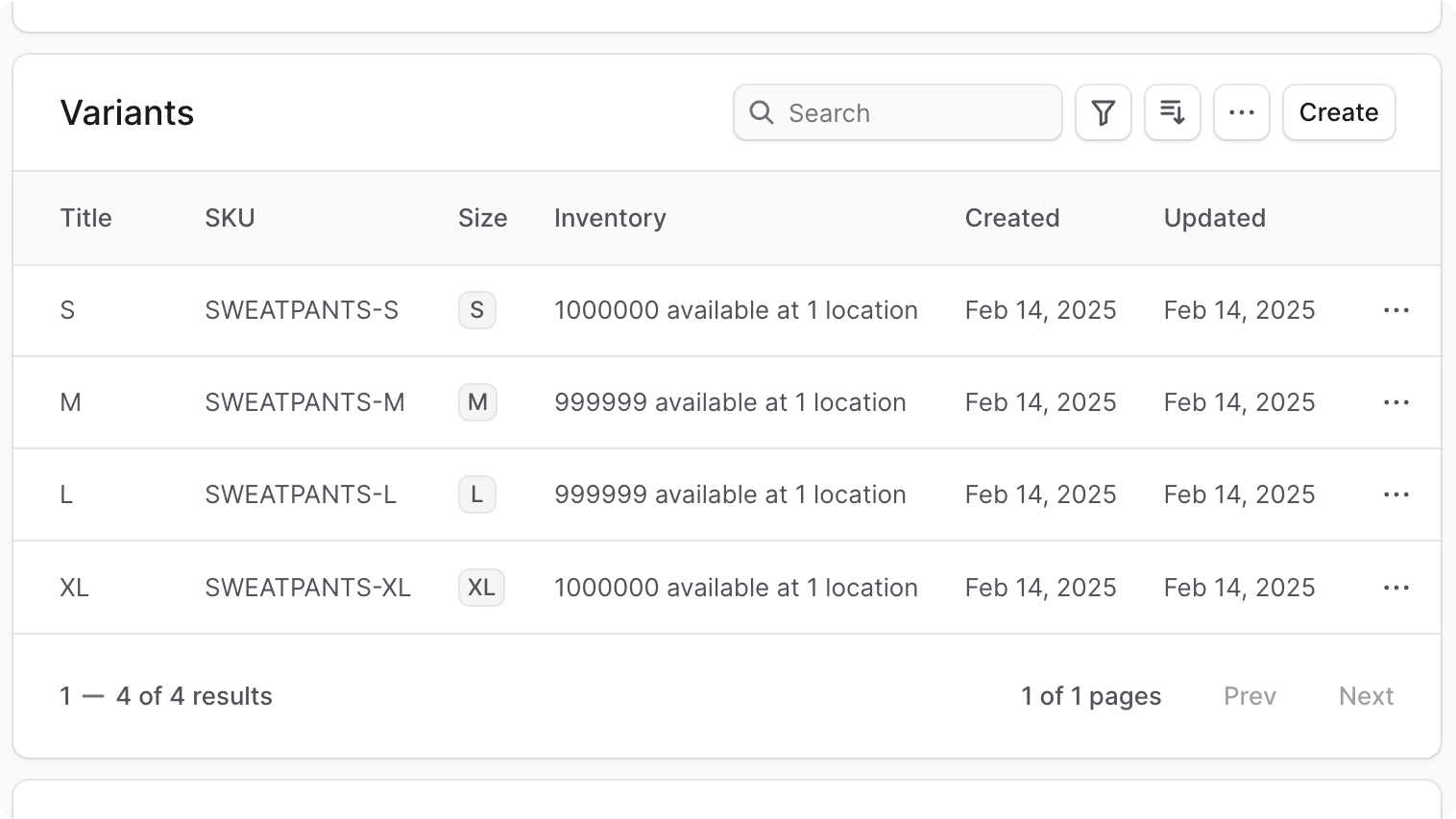 Variants Section