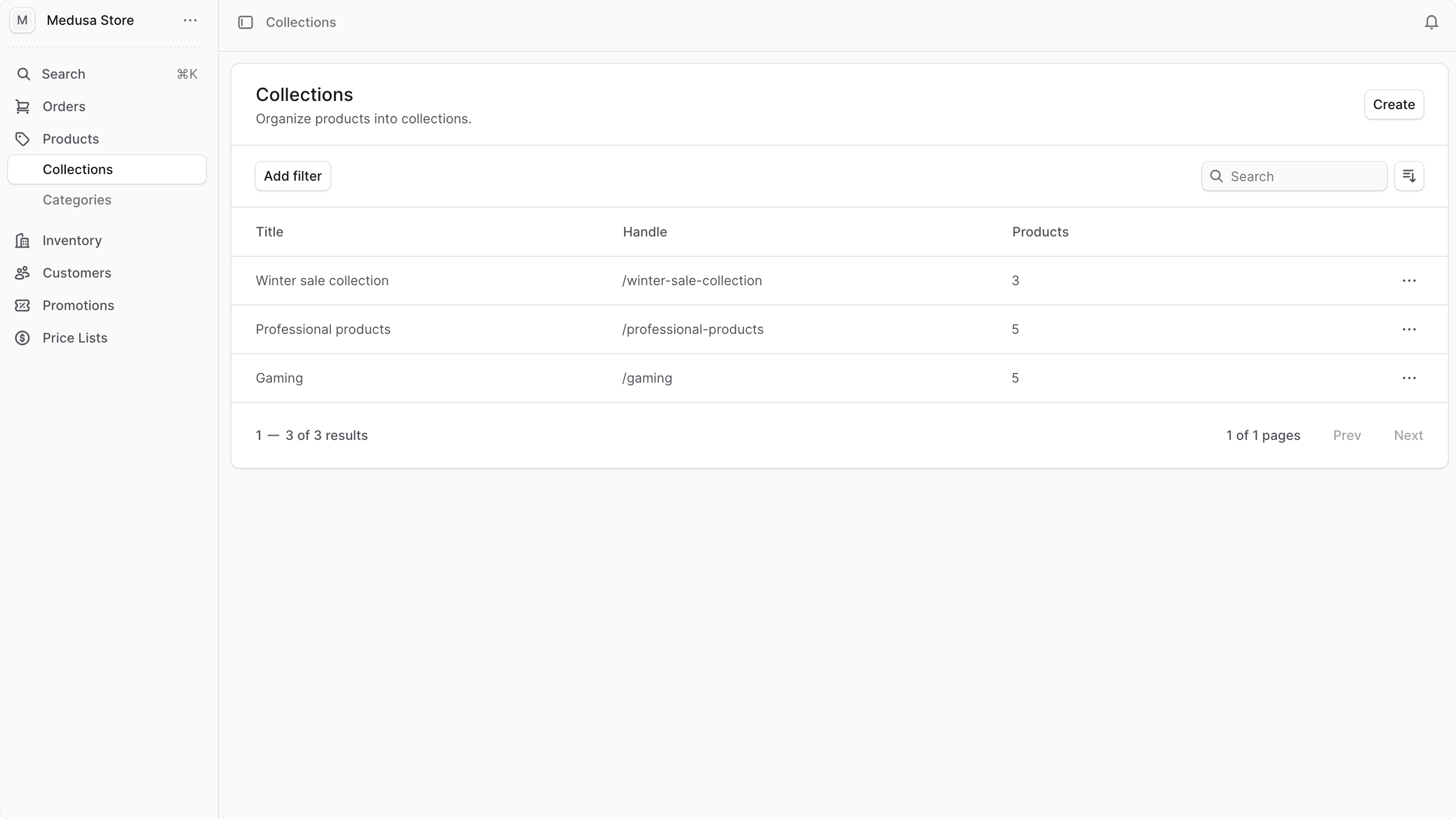 Product Collections List