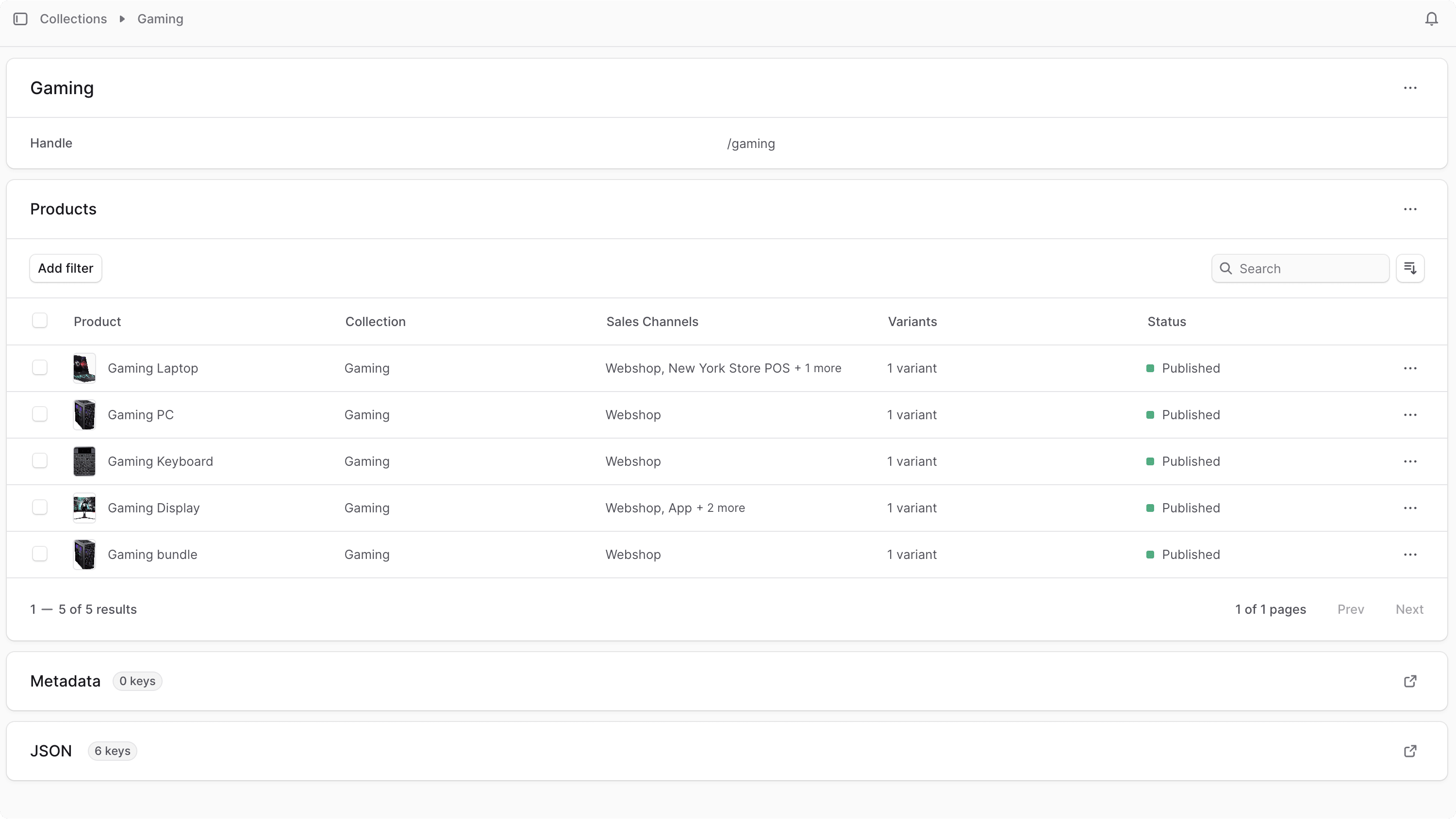 Collection details page