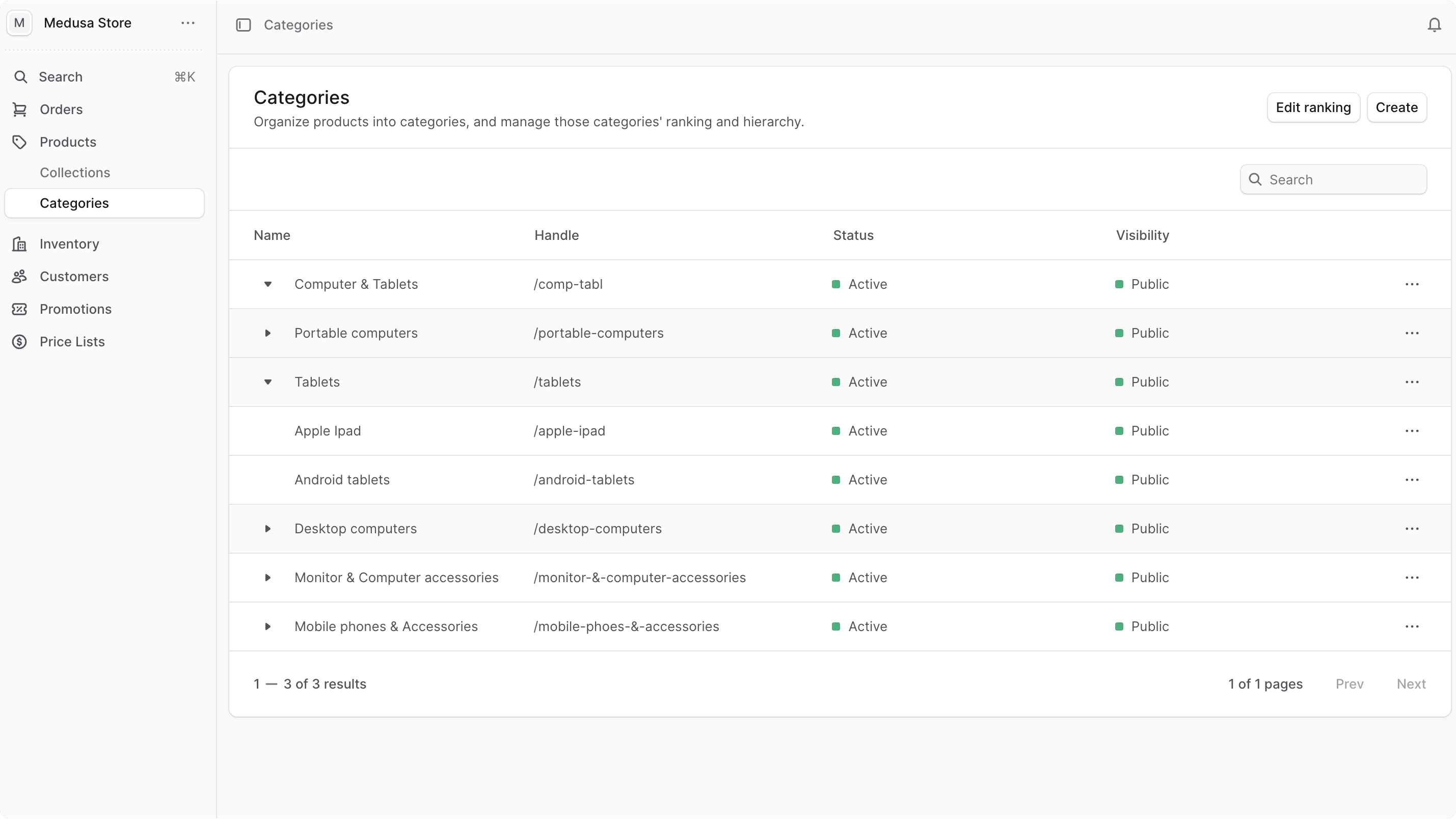 Product Categories List