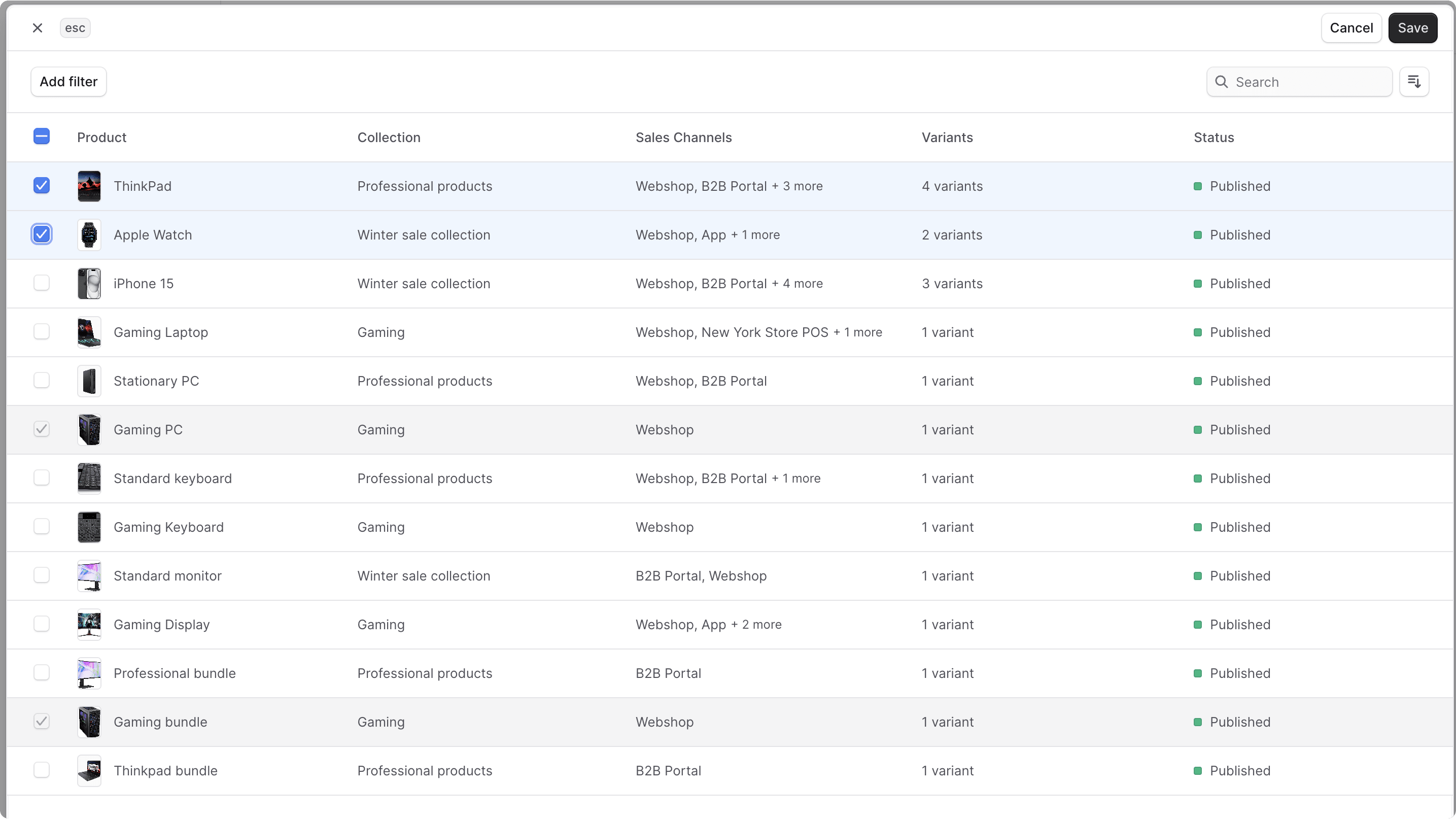 Add products to category form