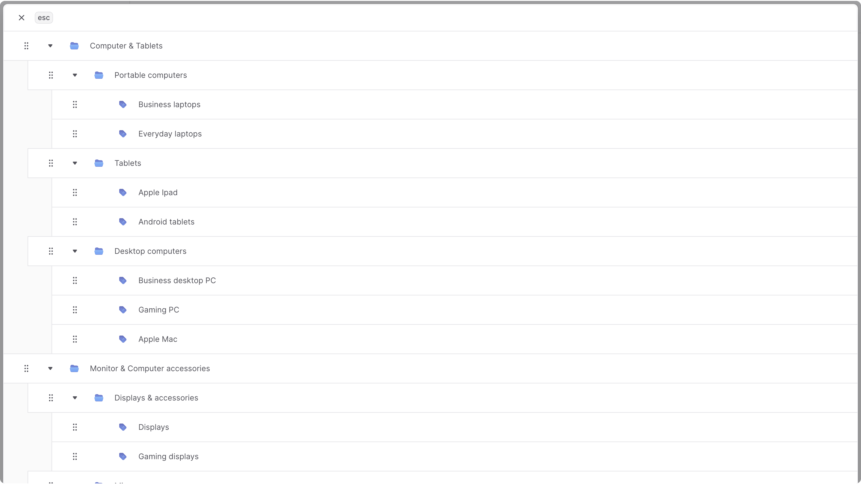 Edit categories ranking form