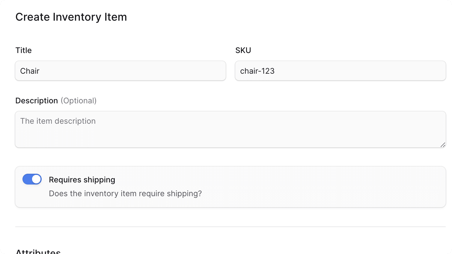 Create Inventory Item Form