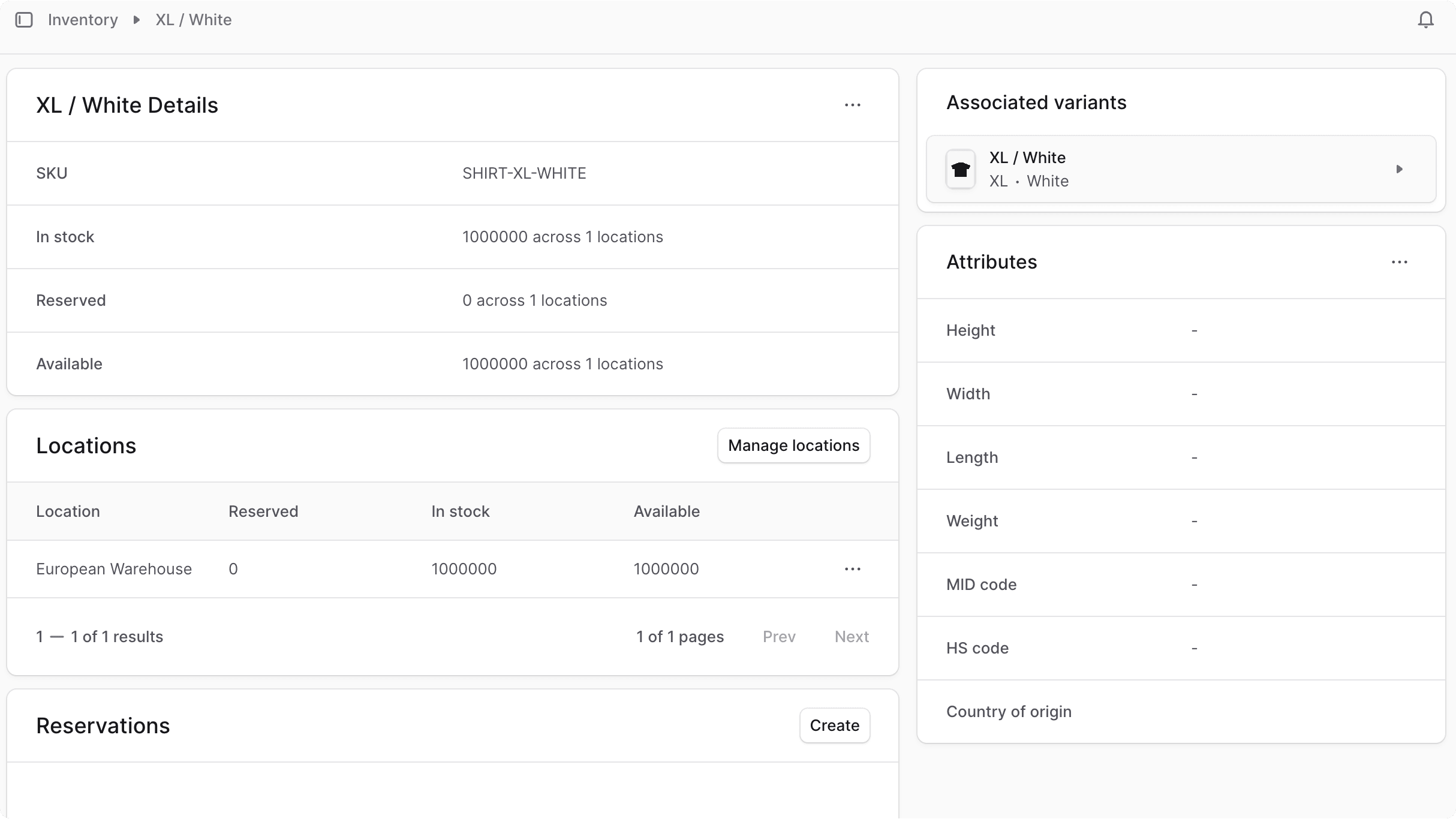 Inventory details page