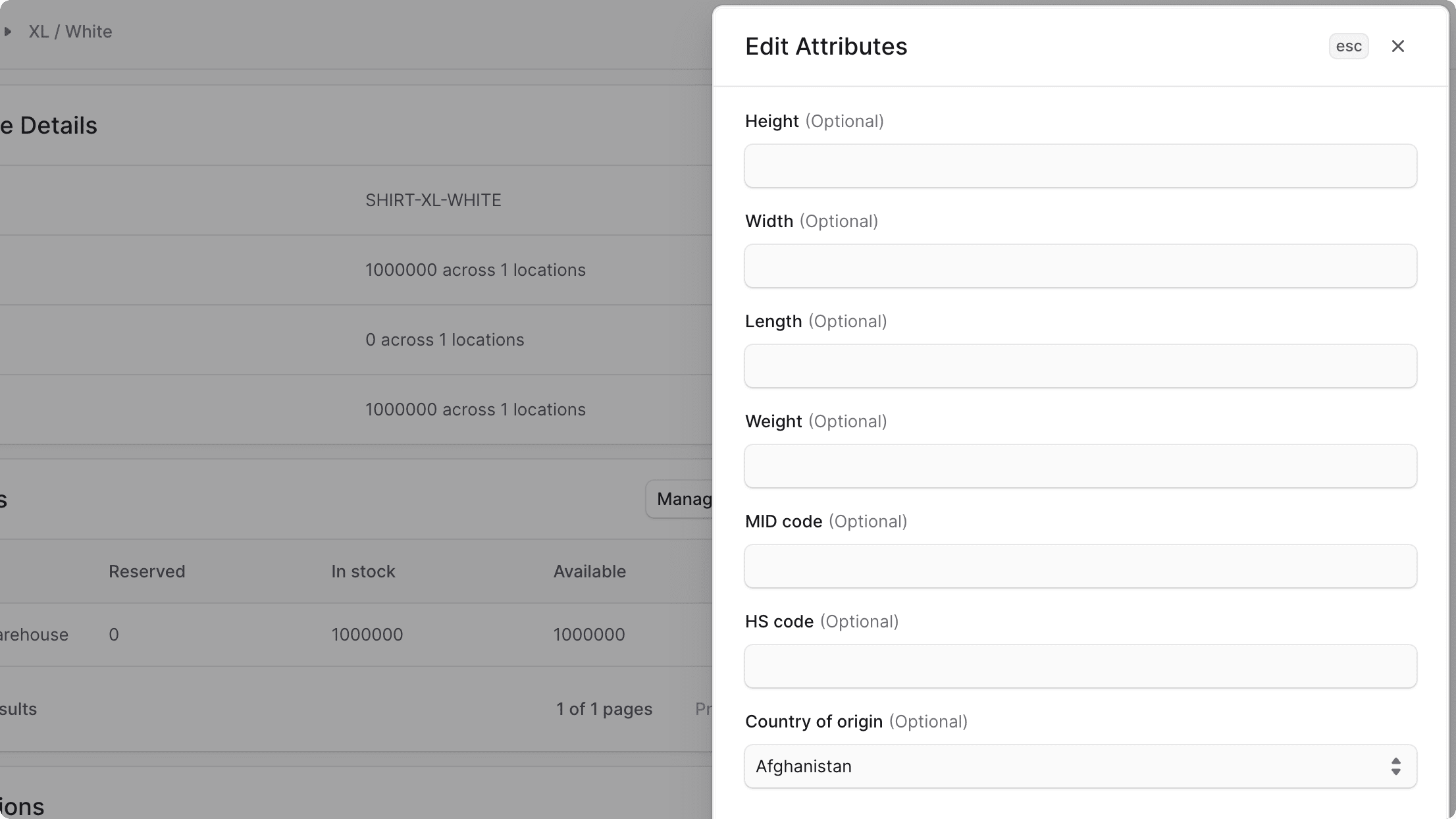 Edit Inventory Item Attributes Form
