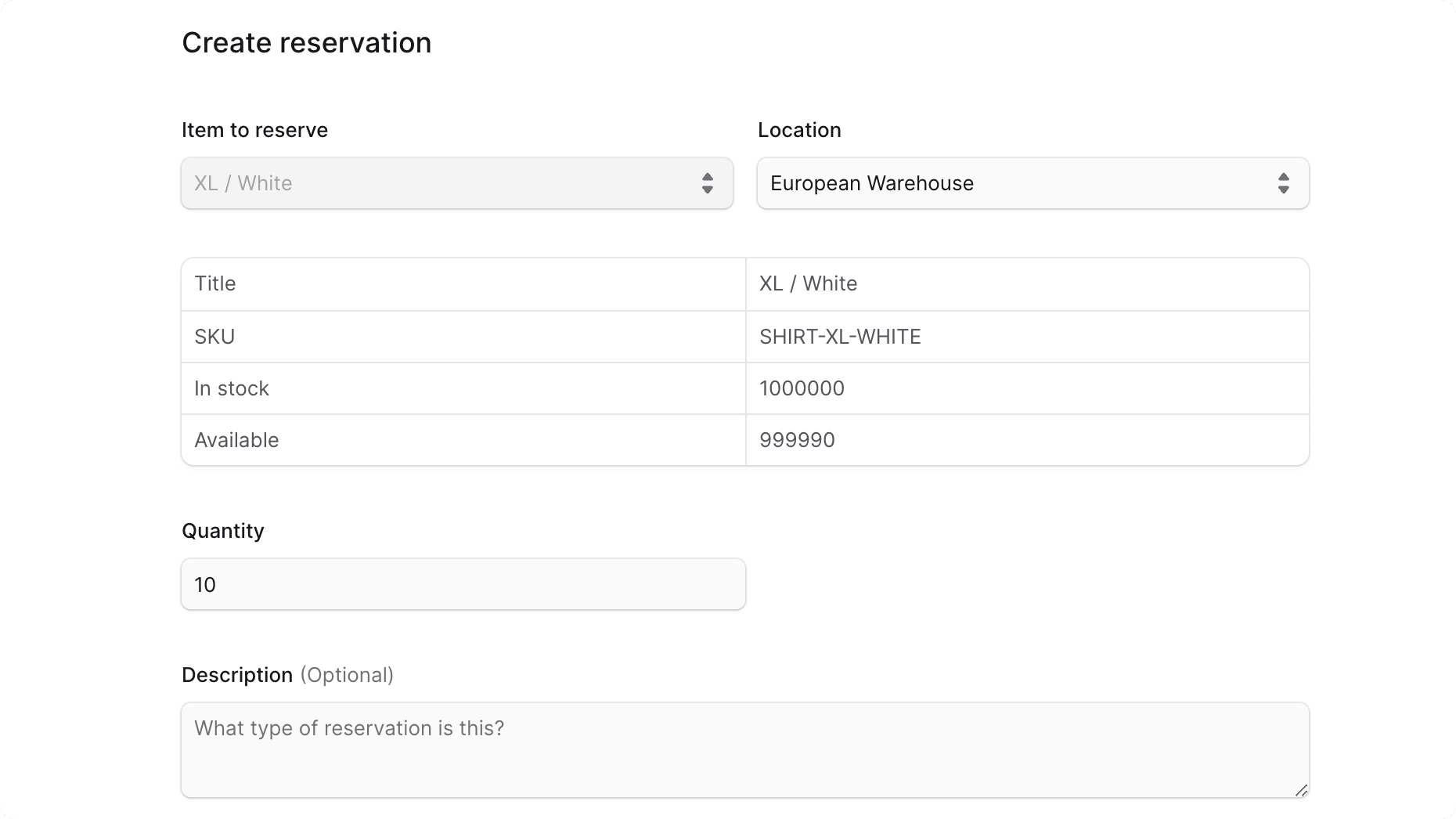 Create Reservation form