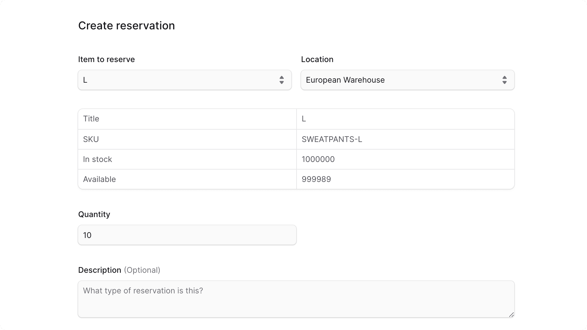 Create Reservation form