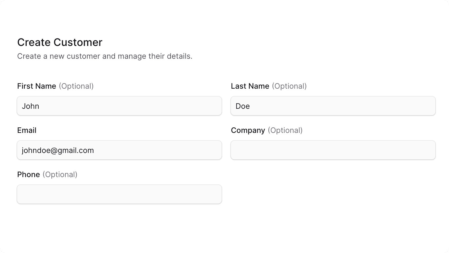Create Customer Form