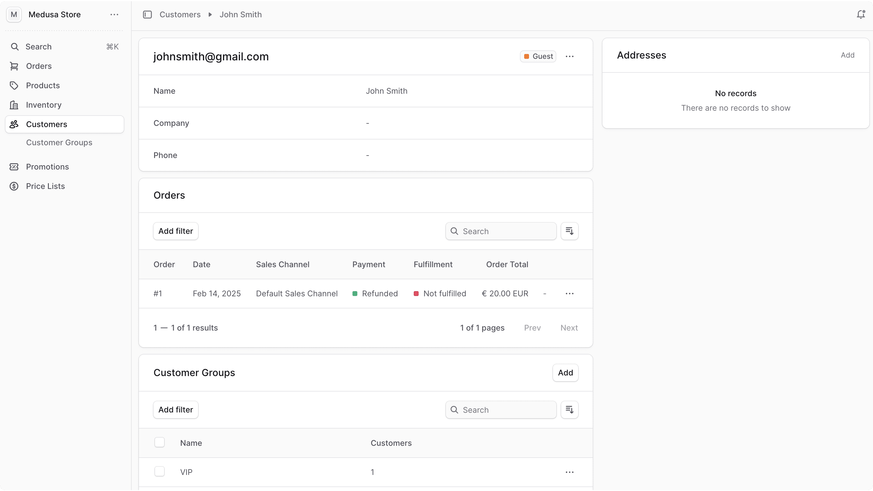 Customers Detail Page
