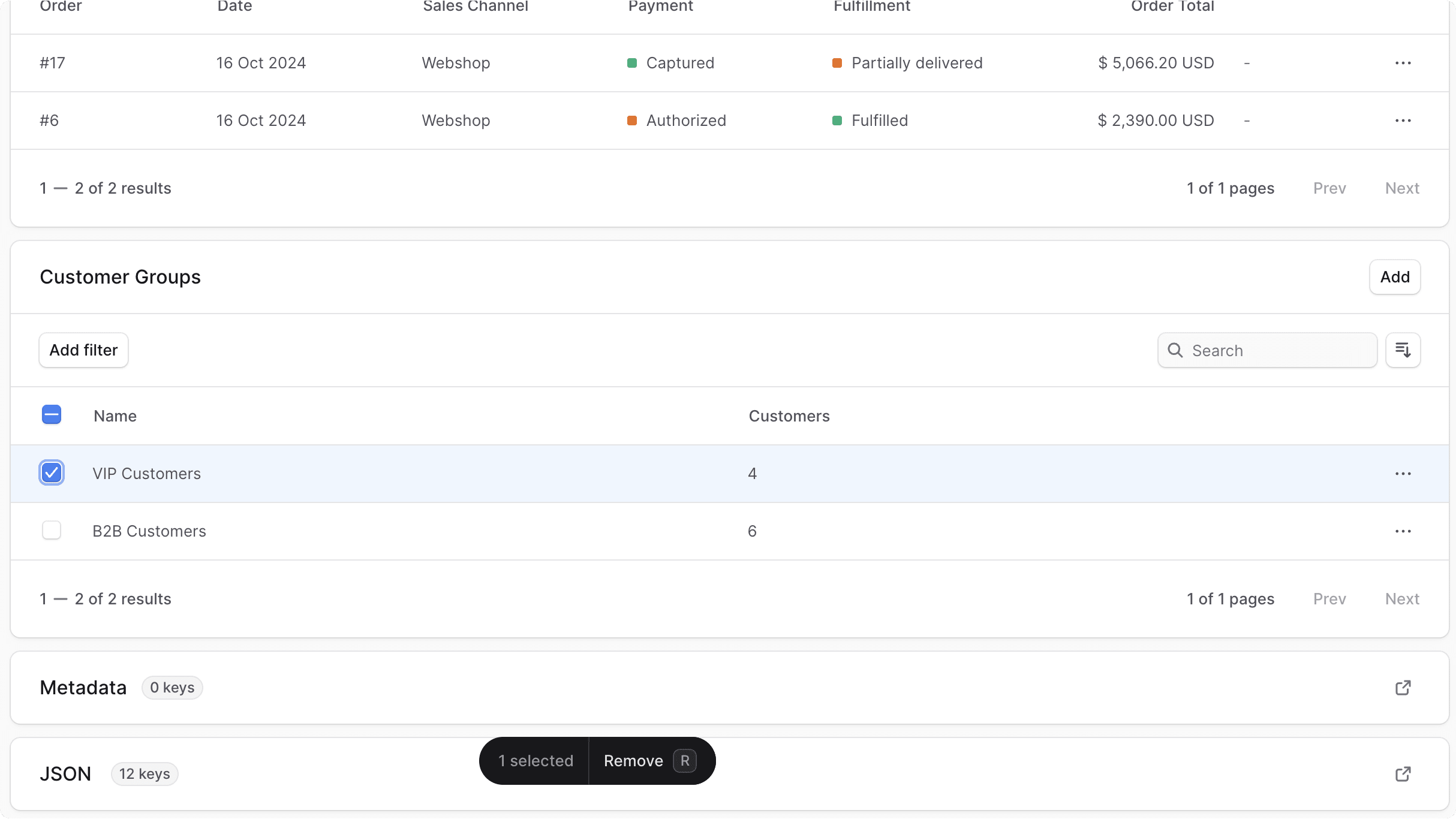 Remove customer from groups