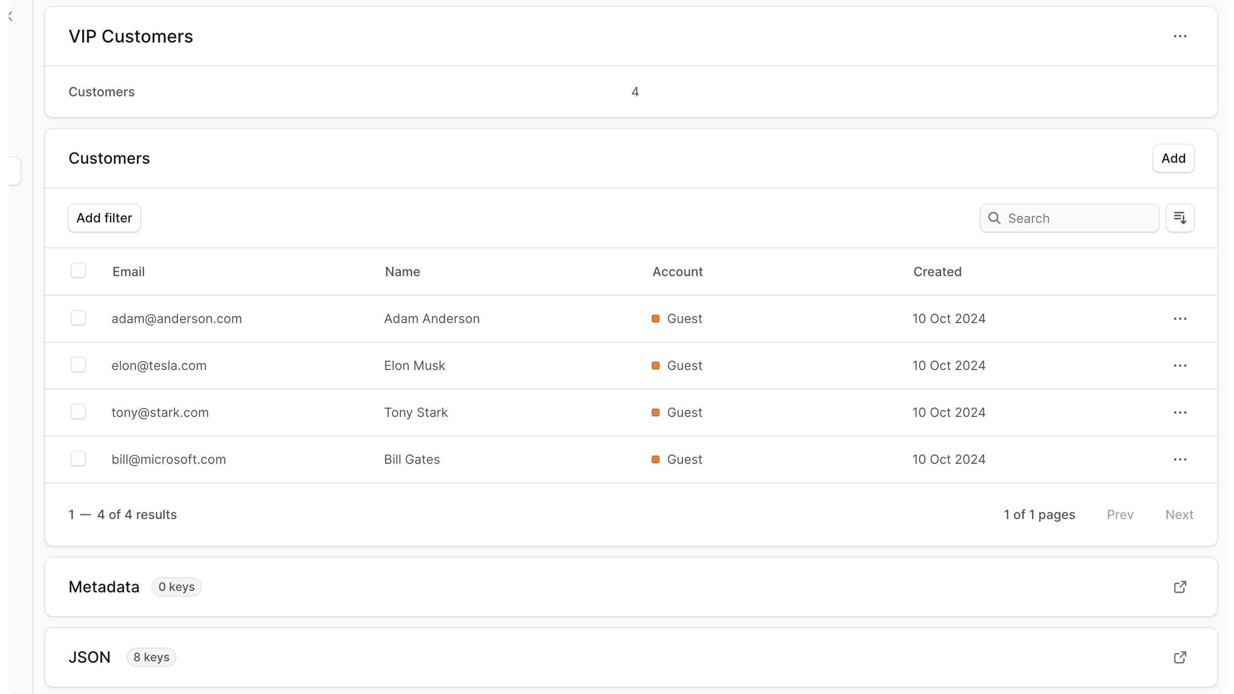 Customer group details page