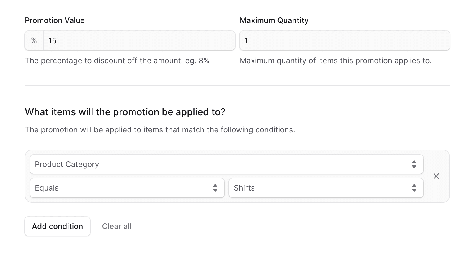 What items will the promotion be applied to section